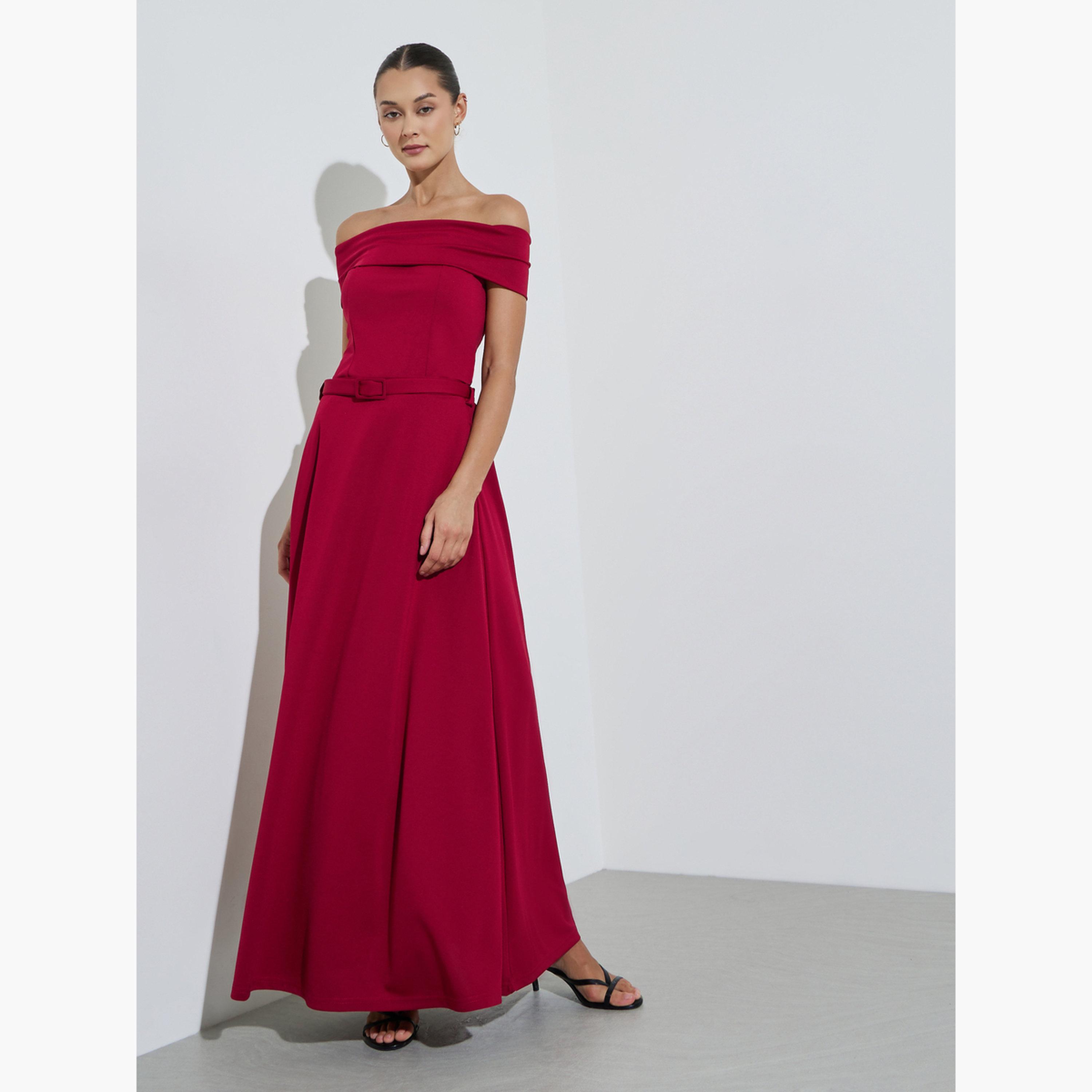 Styli Red A-Line Maxi Skirt with Belt-women-clothing-bottoms-skirts-image-2