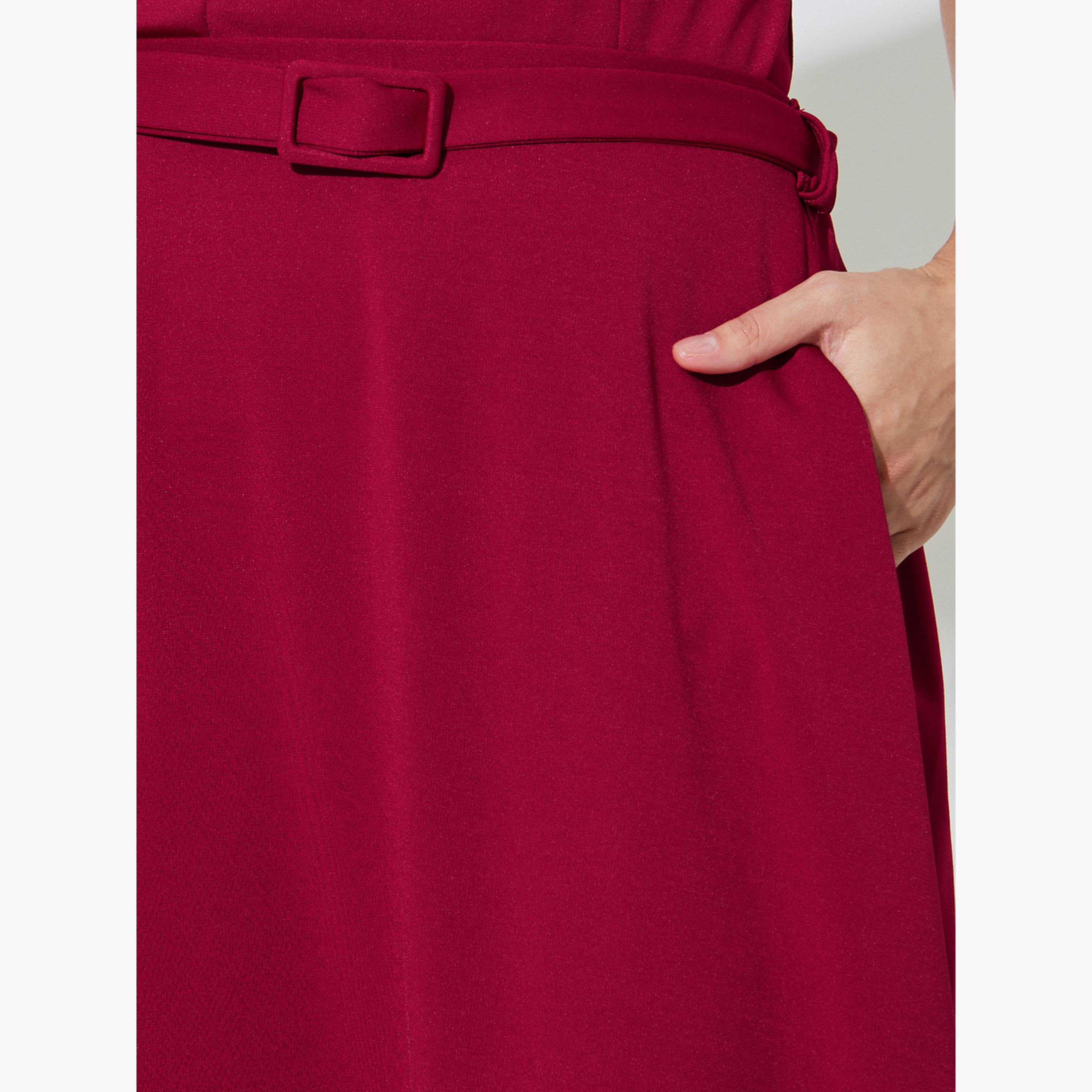 Styli Red A-Line Maxi Skirt with Belt-women-clothing-bottoms-skirts-image-3