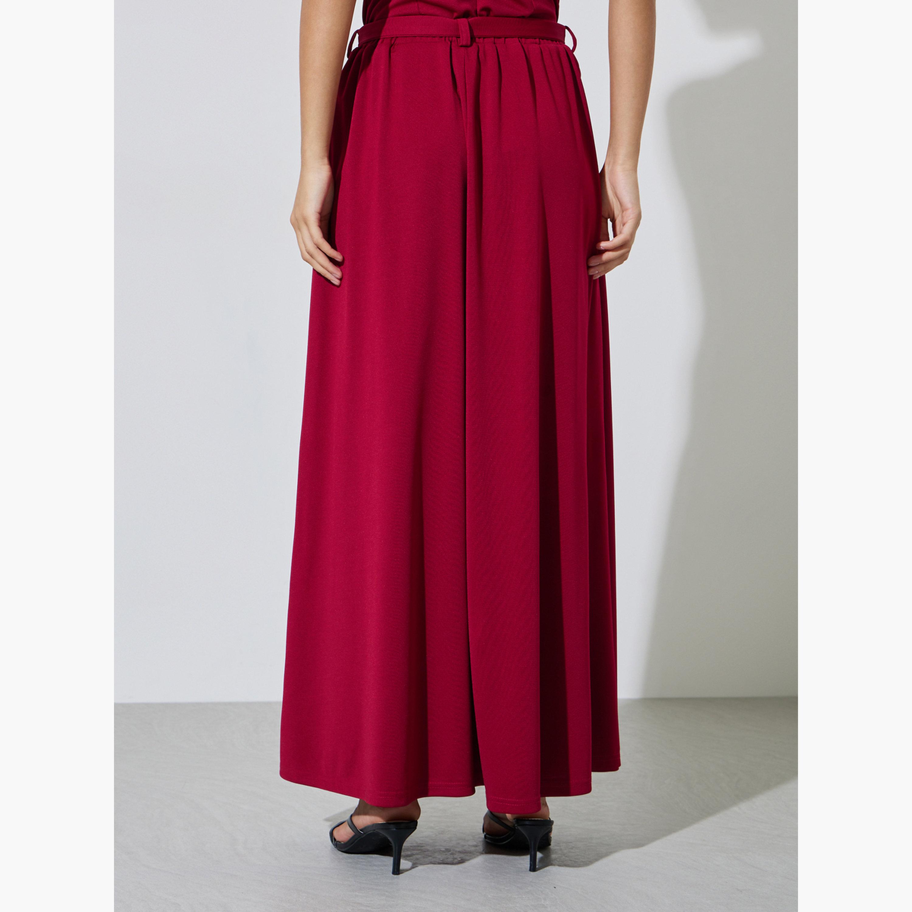 Styli Red A-Line Maxi Skirt with Belt-women-clothing-bottoms-skirts-image-4