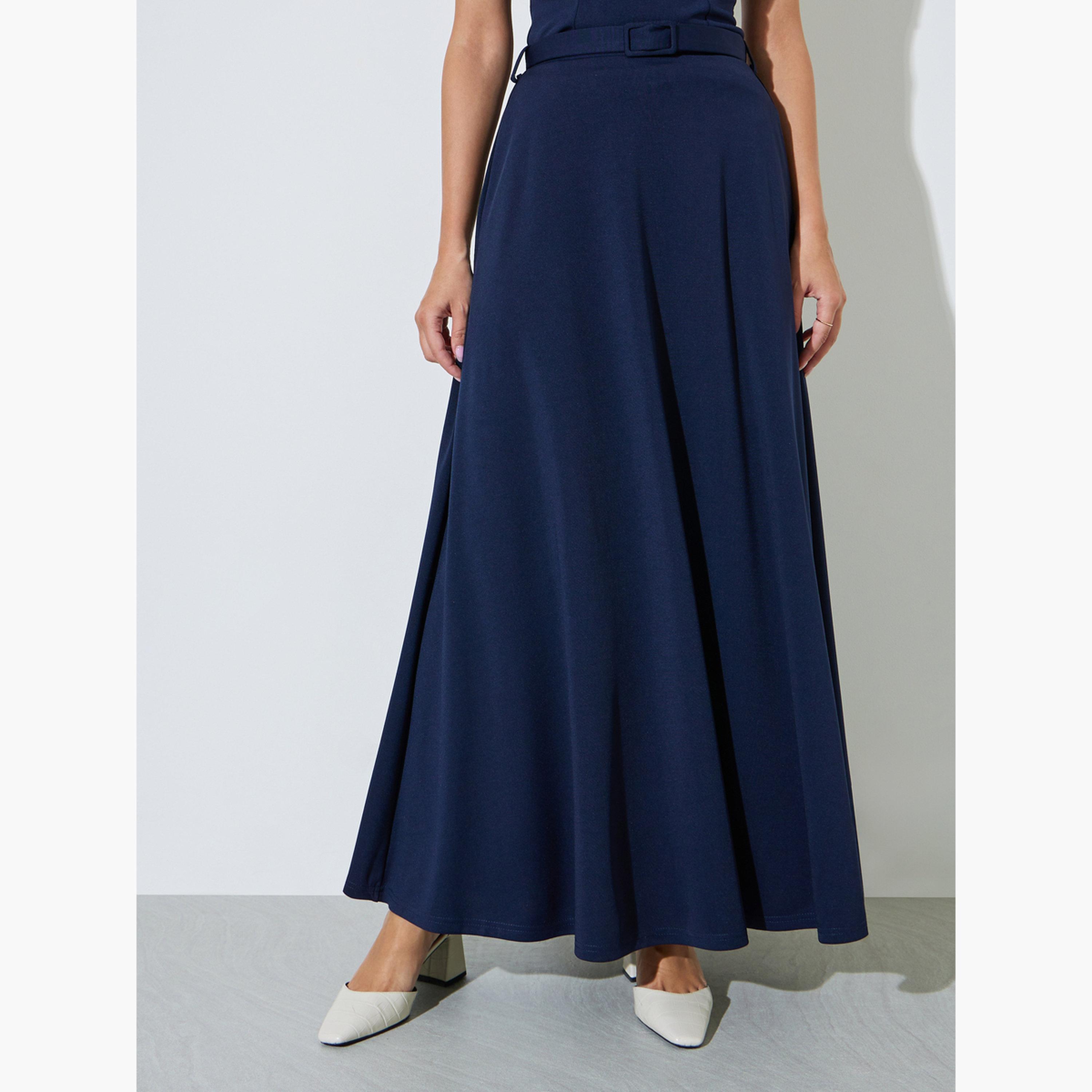 تنورة طويلة بحافة واسعة مع حزام-women-clothing-skirts-image-1