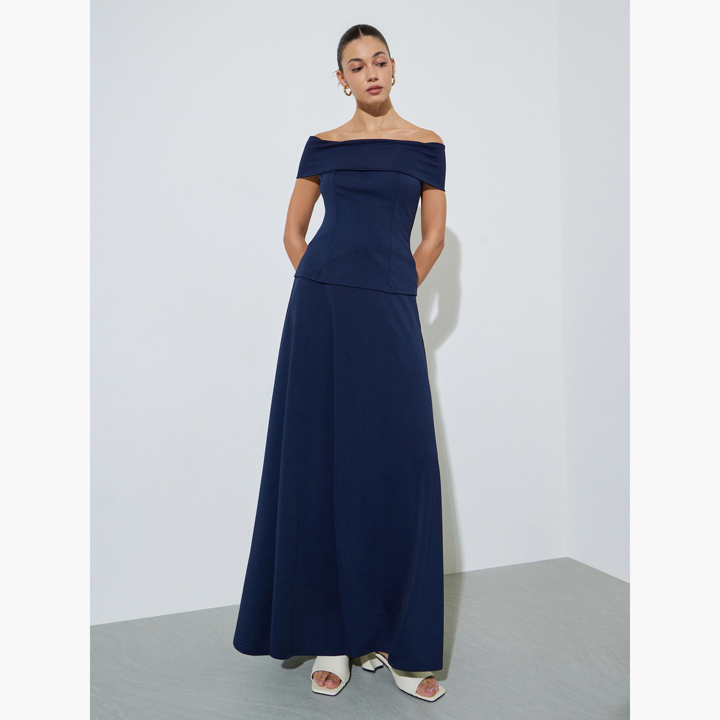 تنورة طويلة بحافة واسعة مع حزام-women-clothing-skirts-image-2