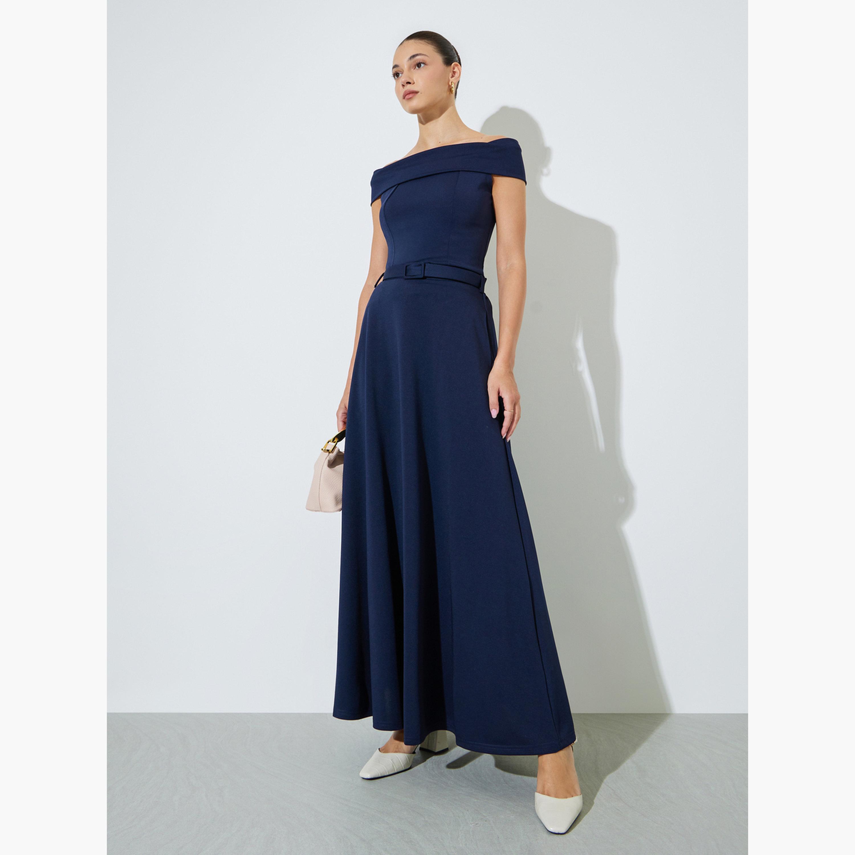 تنورة طويلة بحافة واسعة مع حزام-women-clothing-skirts-image-3