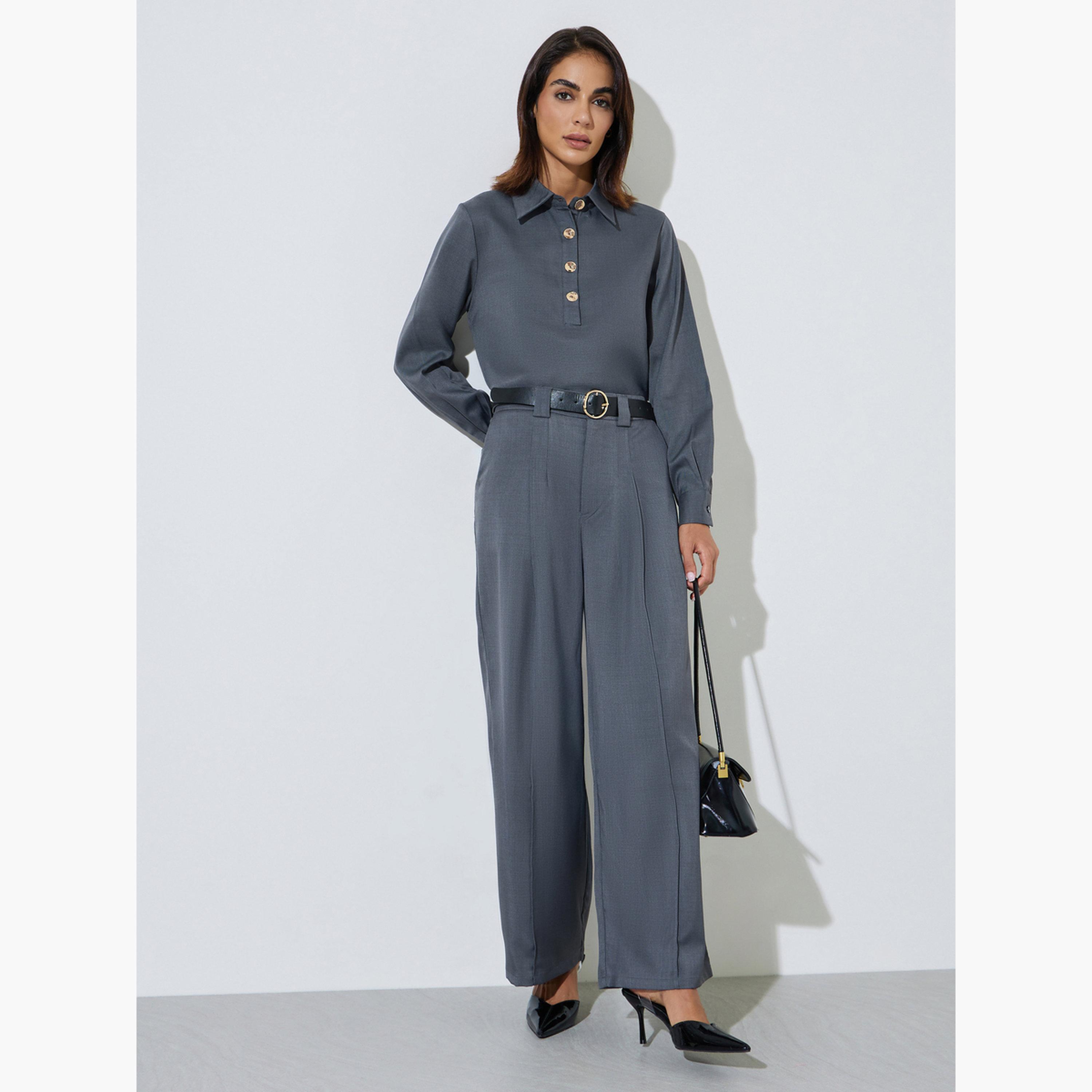 Styli Charcoal Long Sleeve Relaxed Fit Shirt-women-clothing-shirtsandblouses-blouses-image-2