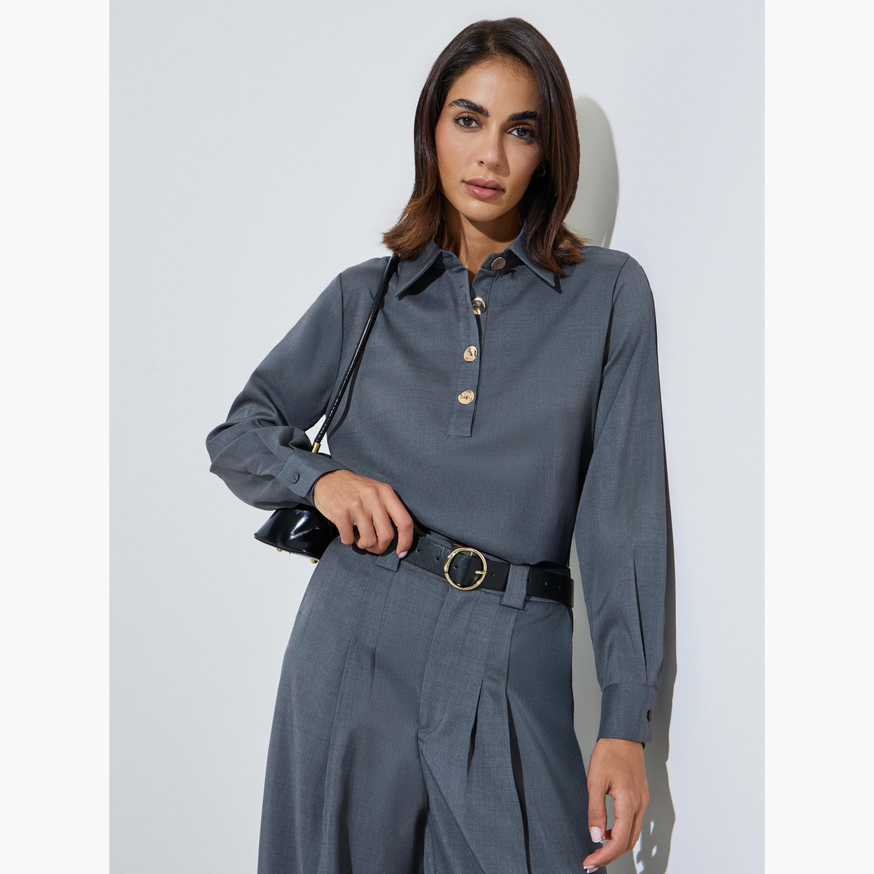 Styli Charcoal Long Sleeve Relaxed Fit Shirt-women-clothing-shirtsandblouses-blouses-image-3