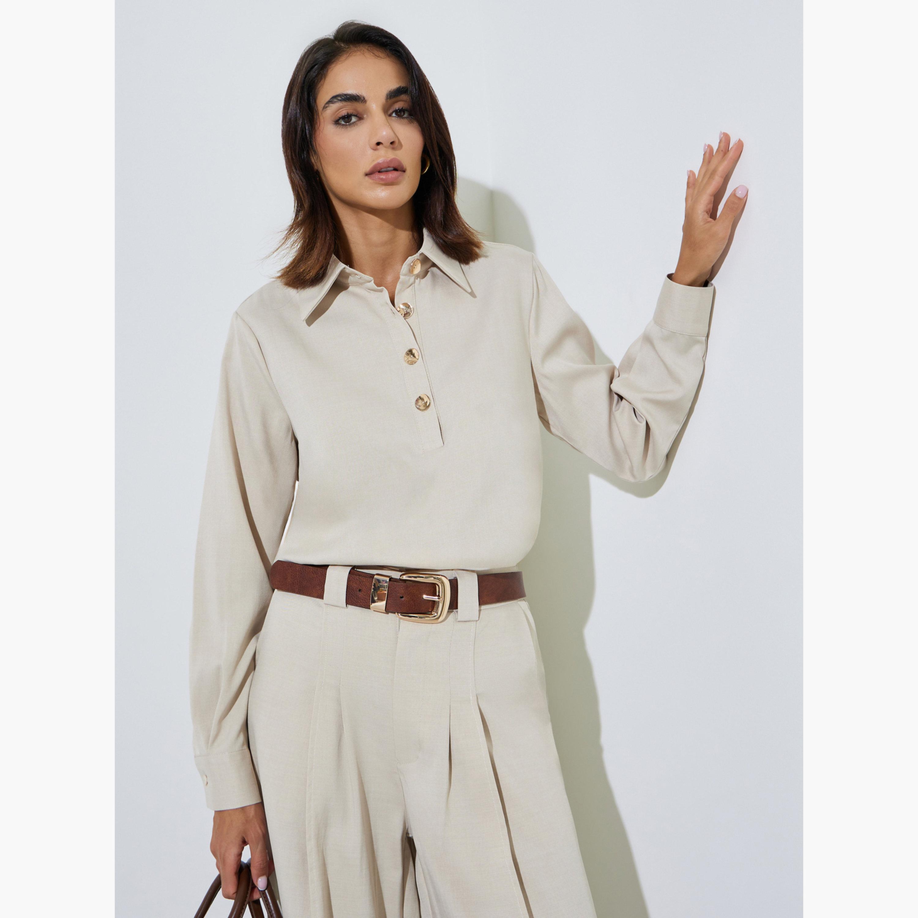 Styli Cream Long Sleeve Relaxed Fit Shirt-women-clothing-shirtsandblouses-blouses-image-3