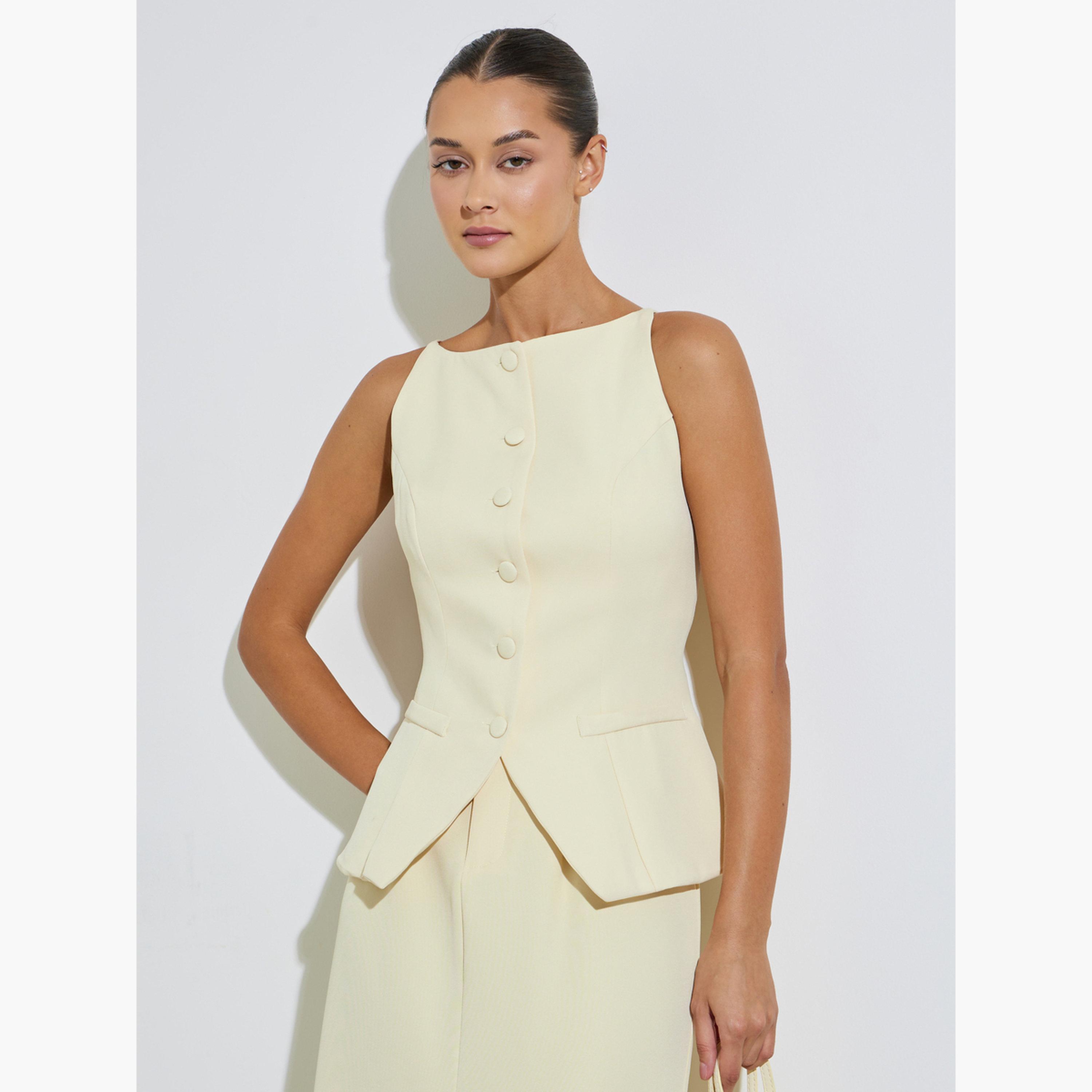 Styli Yellow Pocket Details Strappy Waistcoat Top-women-clothing-shirtsandblouses-blouses-image-1