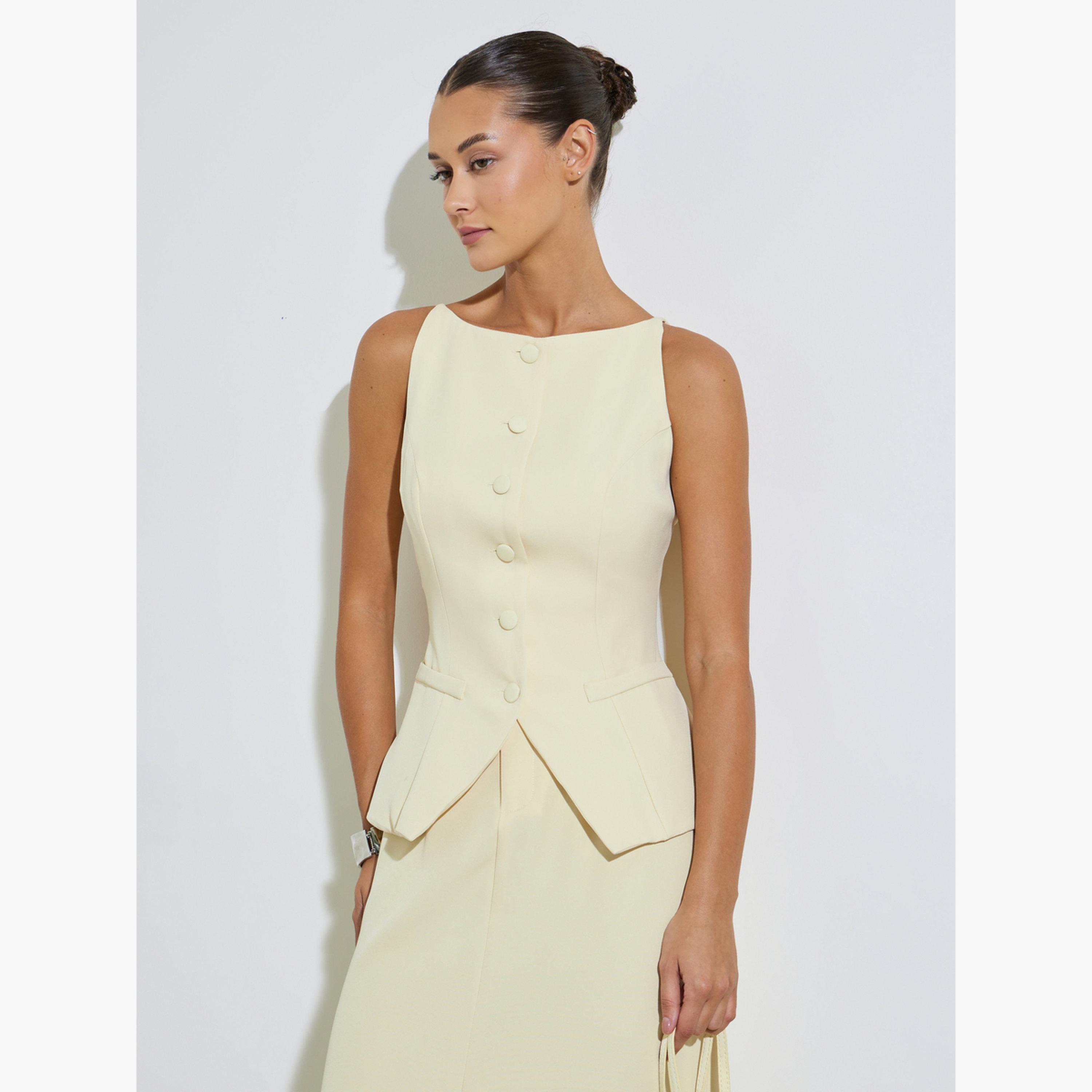 Styli Yellow Pocket Details Strappy Waistcoat Top-women-clothing-shirtsandblouses-blouses-image-3