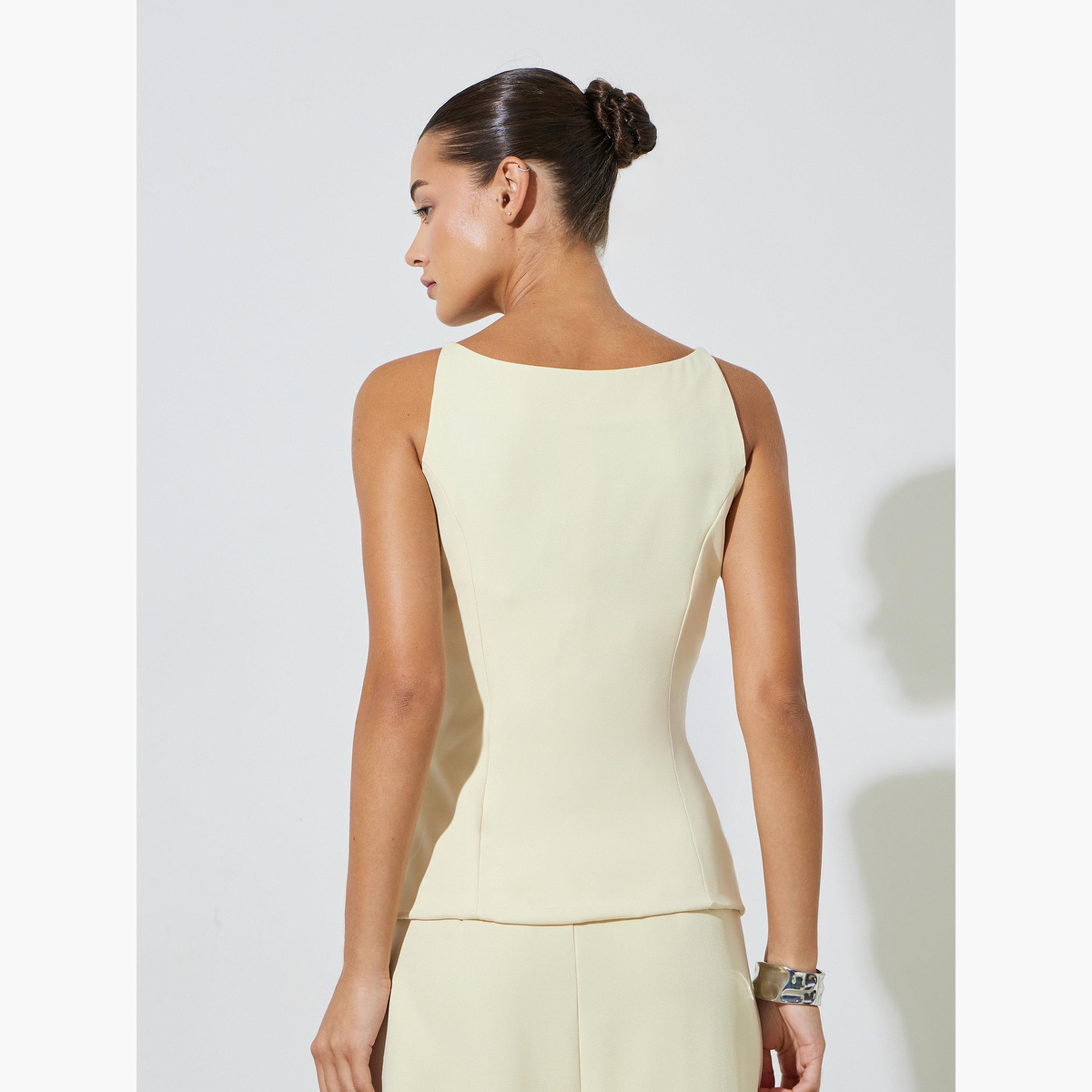 Styli Yellow Pocket Details Strappy Waistcoat Top-women-clothing-shirtsandblouses-blouses-image-4