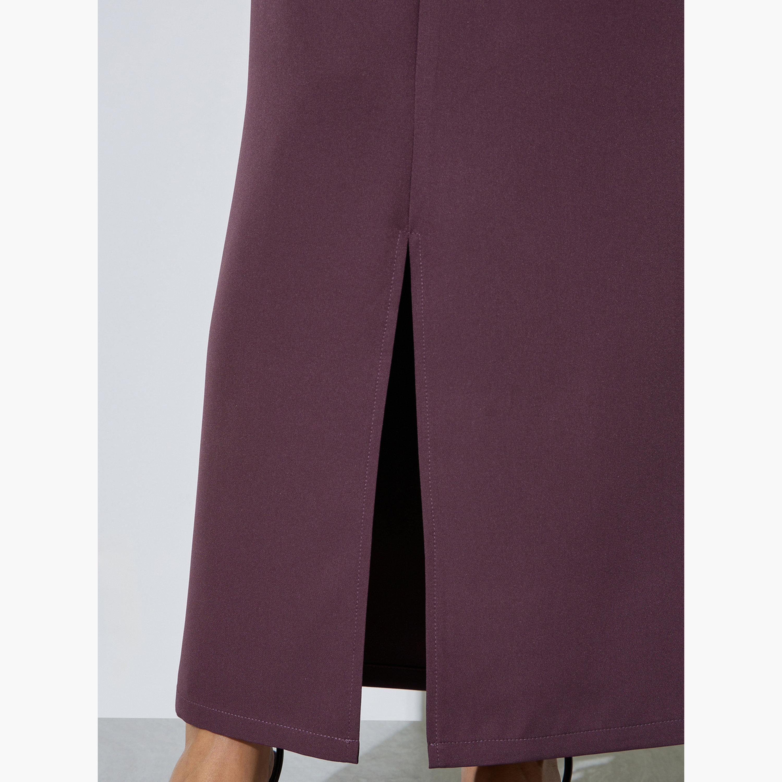 Styli Purple Pencil Maxi Skirt with Front Slit-women-clothing-skirts-image-4