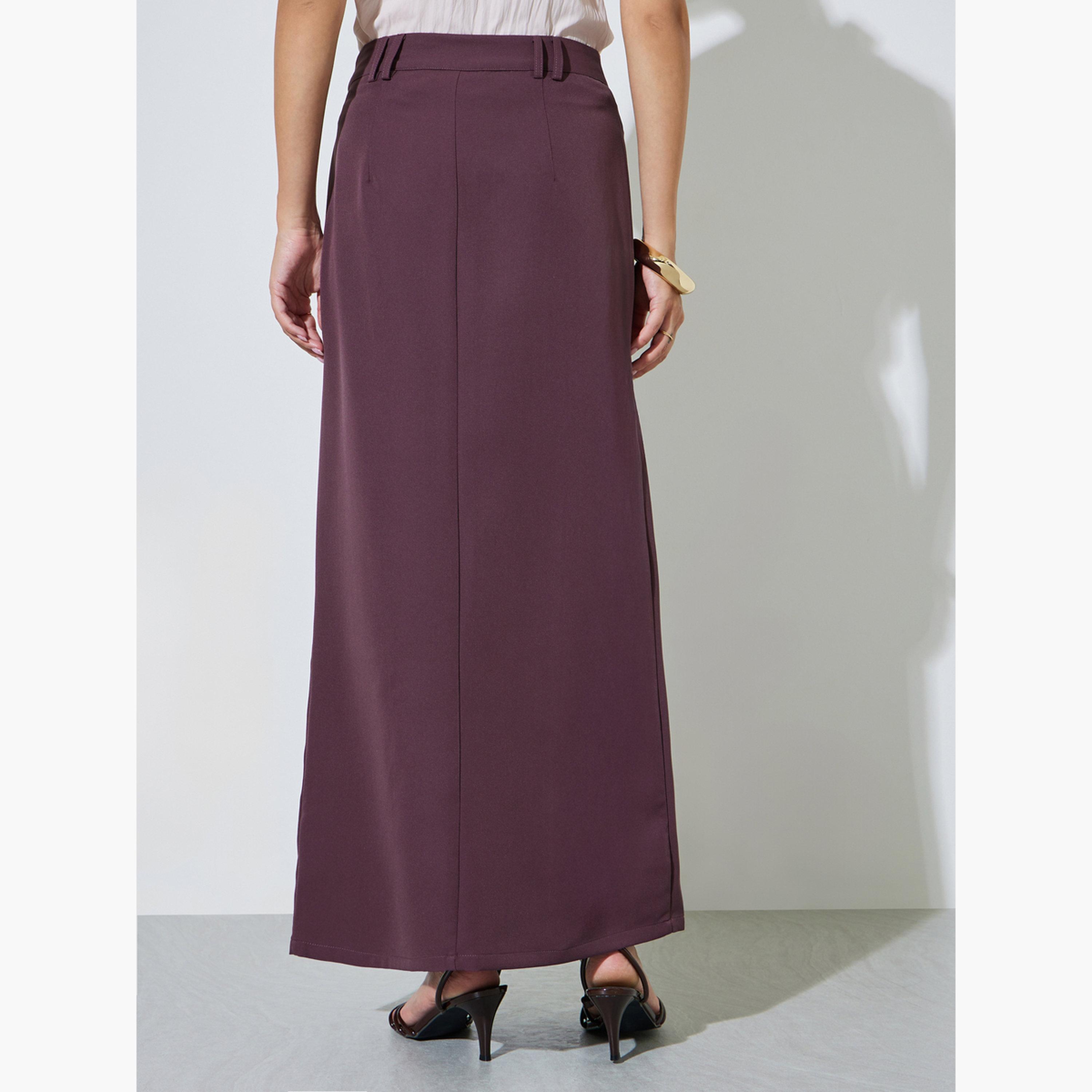 Styli Purple Pencil Maxi Skirt with Front Slit-women-clothing-skirts-image-5