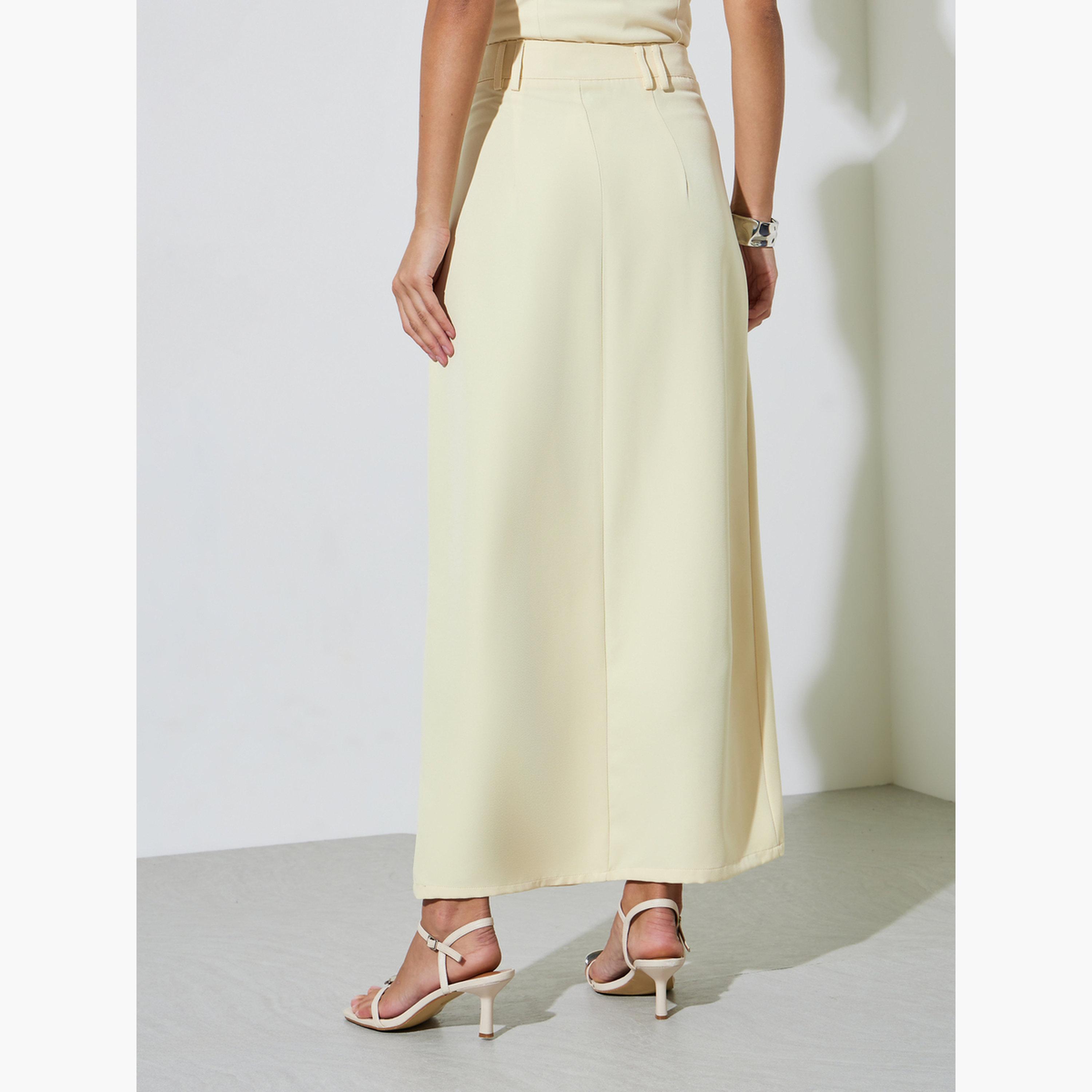 Styli Yellow Pencil Maxi Skirt with Front Slit-women-clothing-bottoms-skirts-image-4