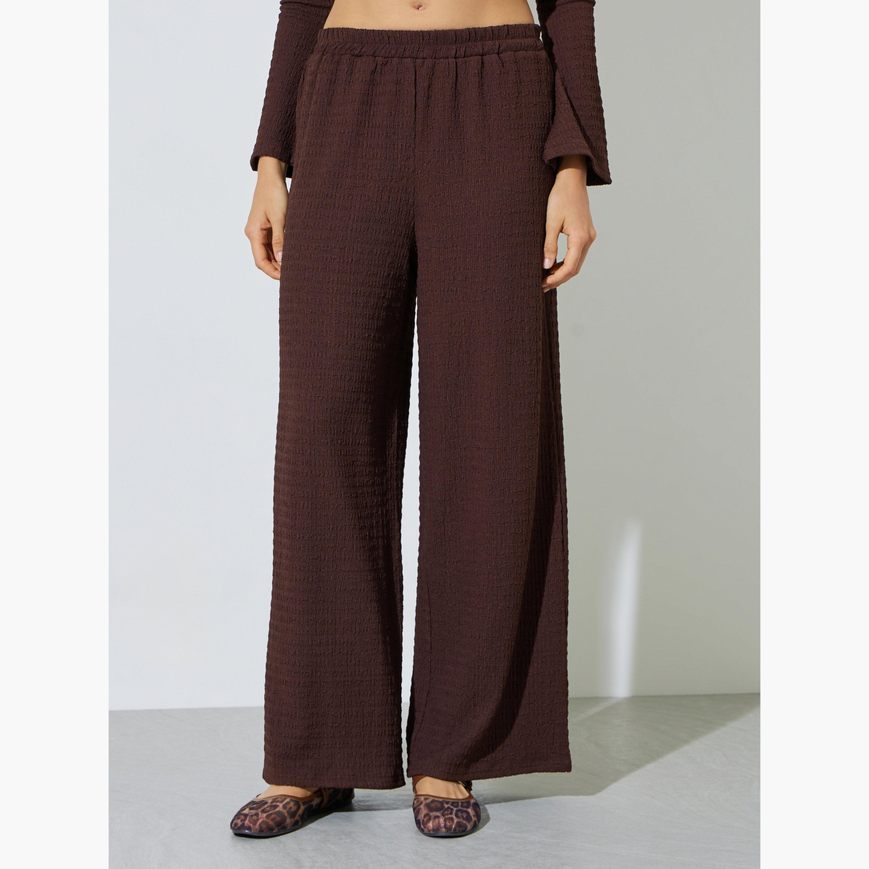 Styli Brown Textured Knit Wide Leg Pants-women-clothing-trousers-image-1