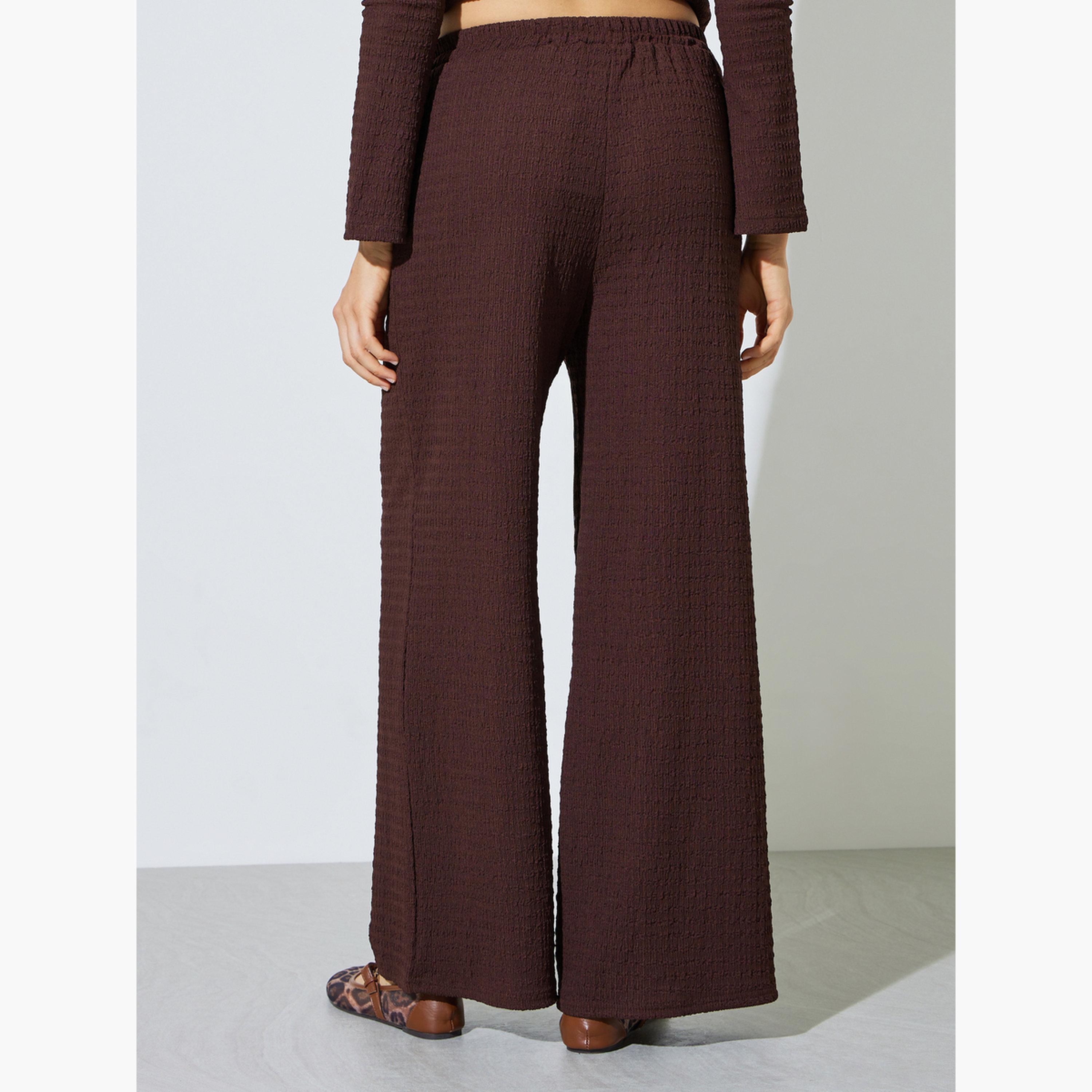 Styli Brown Textured Knit Wide Leg Pants-women-clothing-trousers-image-5