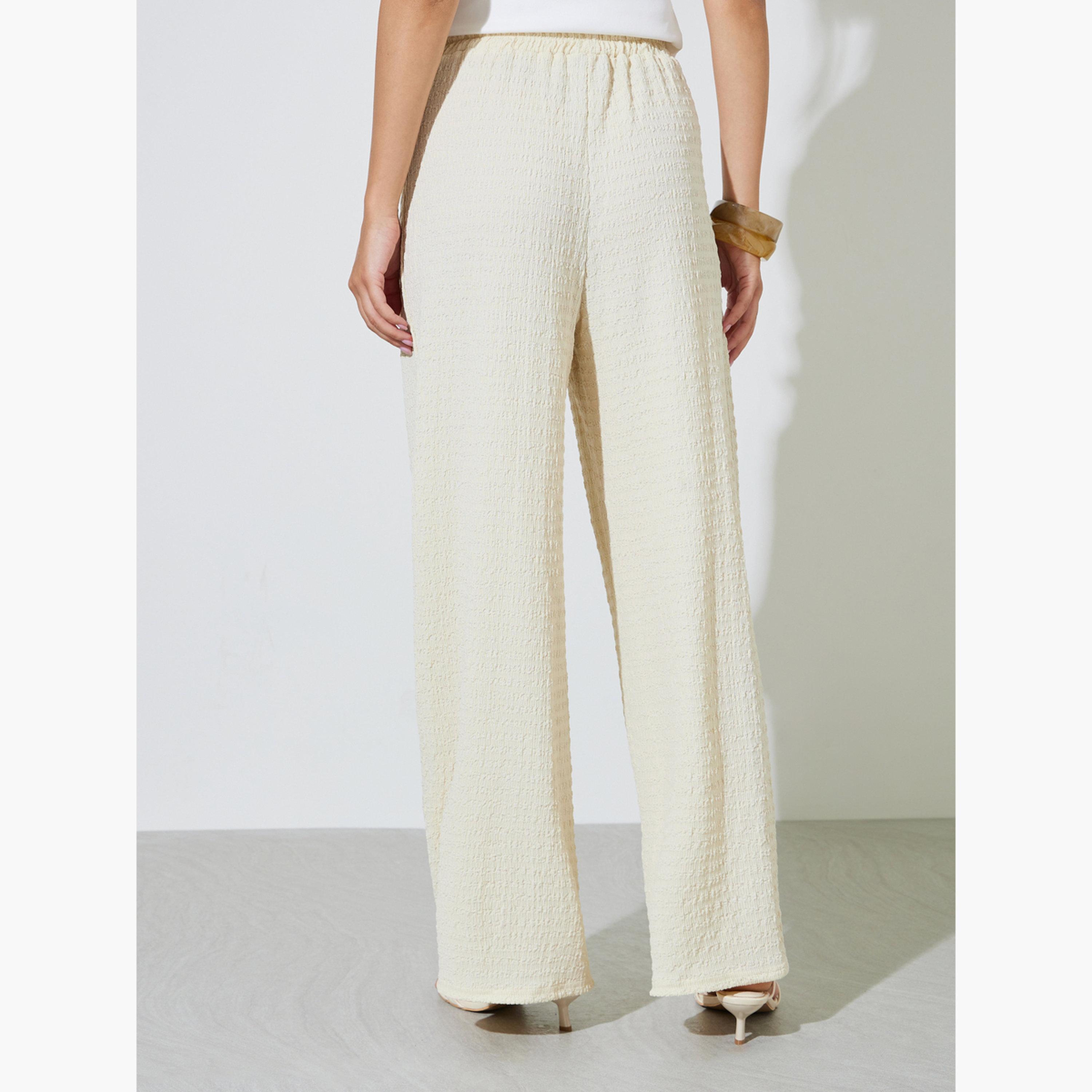 Styli Off White Textured Knit Wide Leg Pants-women-clothing-trousers-image-4