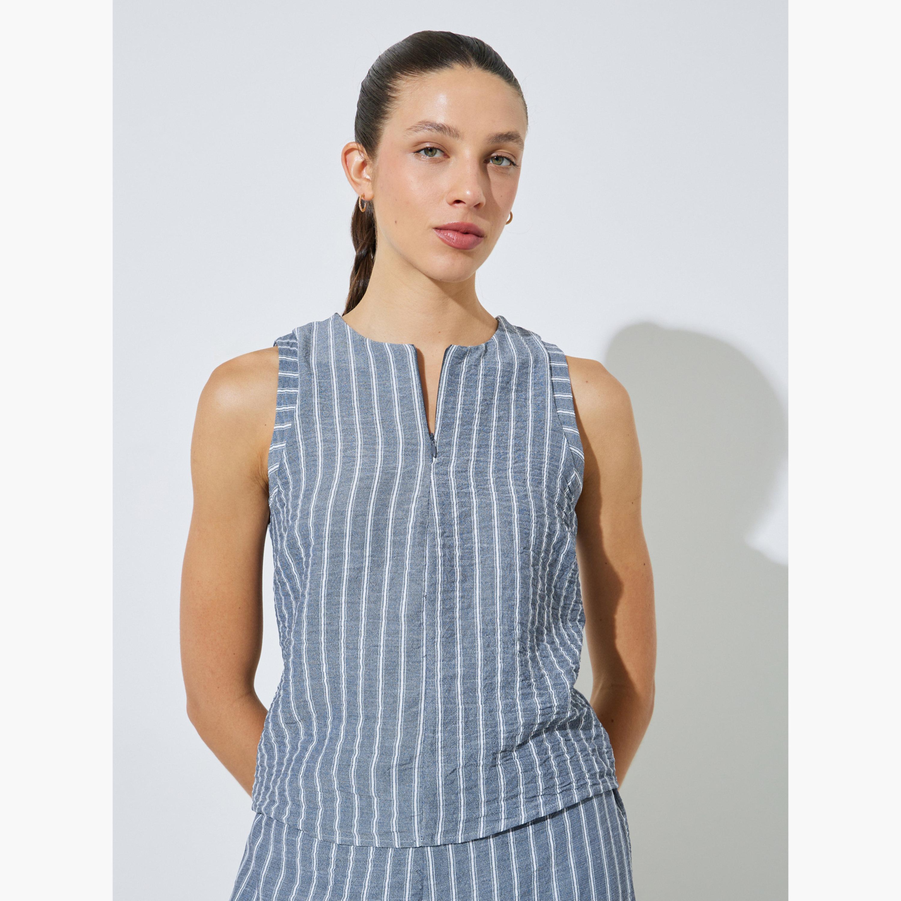 Styli Blue Striped Sleeveless Top-women-clothing-shirtsandblouses-blouses-image-1