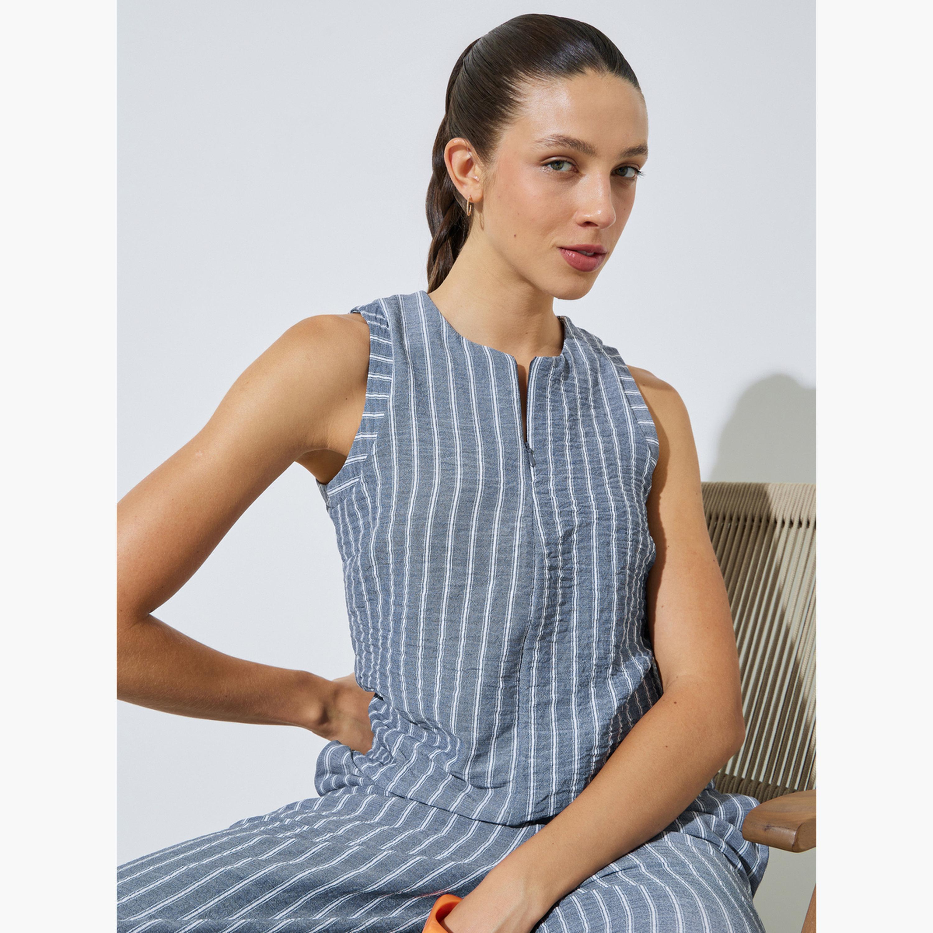 Styli Blue Striped Sleeveless Top-women-clothing-shirtsandblouses-blouses-image-3