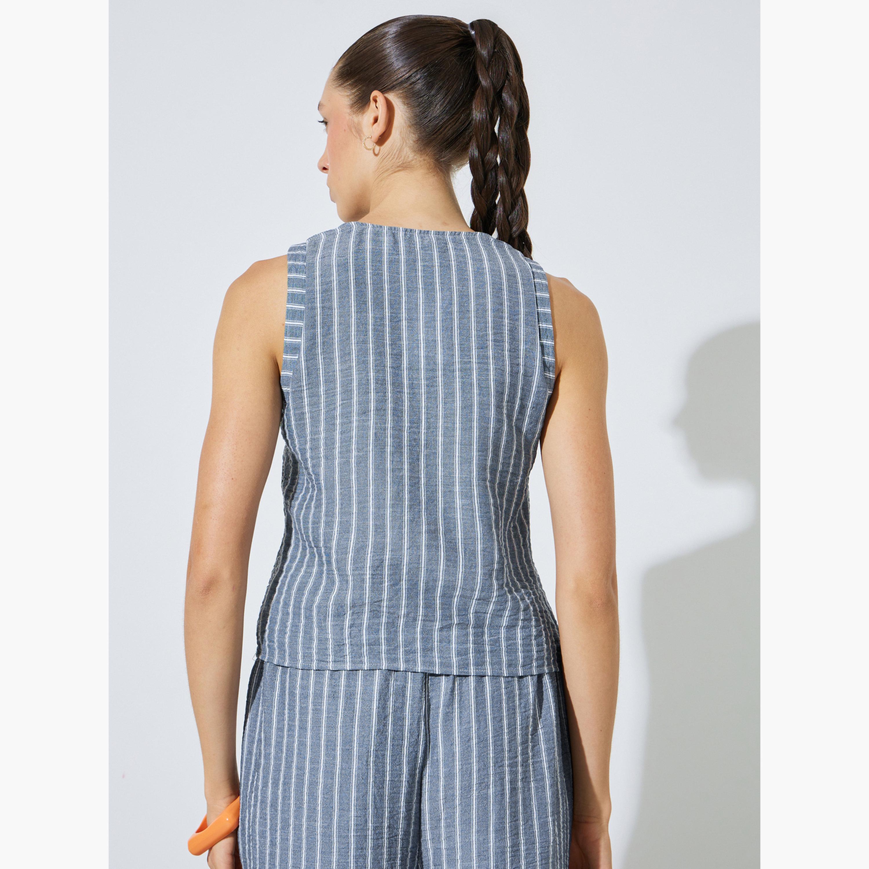Styli Blue Striped Sleeveless Top-women-clothing-shirtsandblouses-blouses-image-4