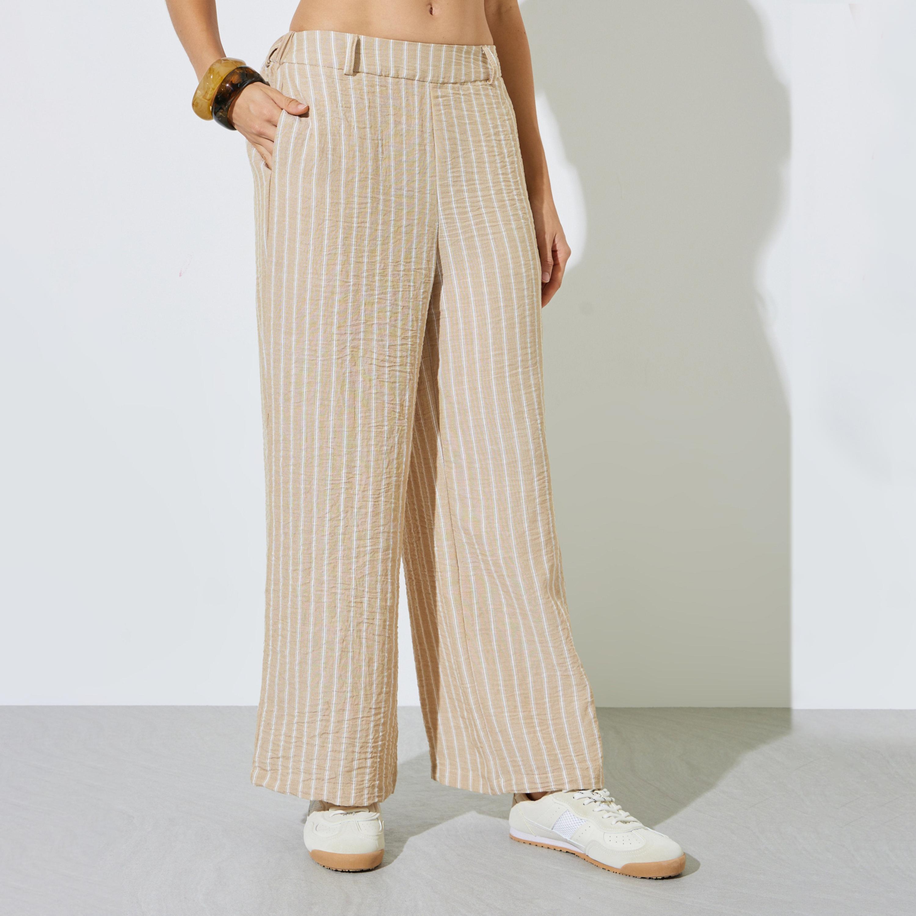 بنطال بأرجل واسعة ومخطط بيج-women-clothing-bottoms-joggers-image-1