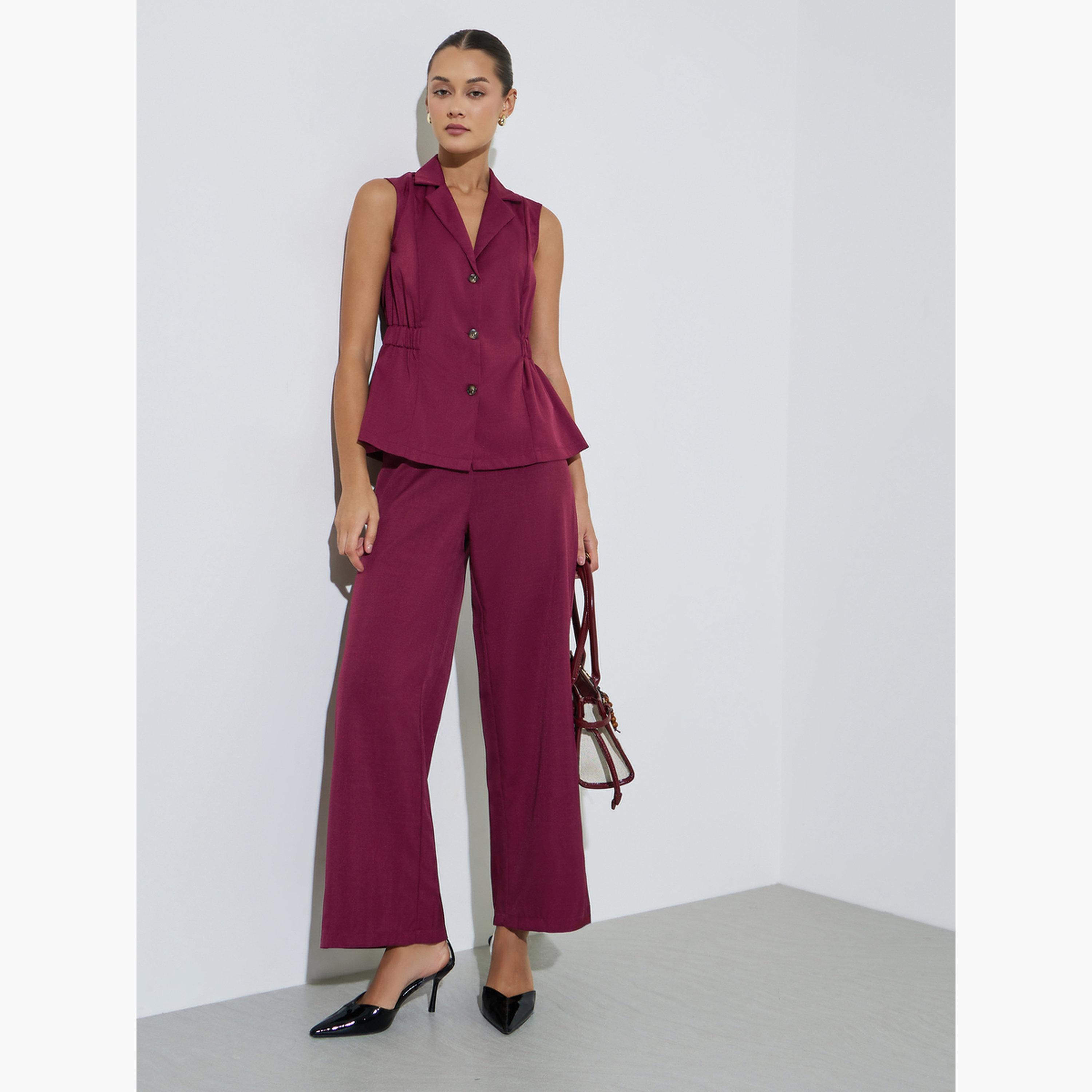 Styli Burgundy Sleeveless Single Breasted Waistcoat-women-clothing-shirtsandblouses-blouses-image-2