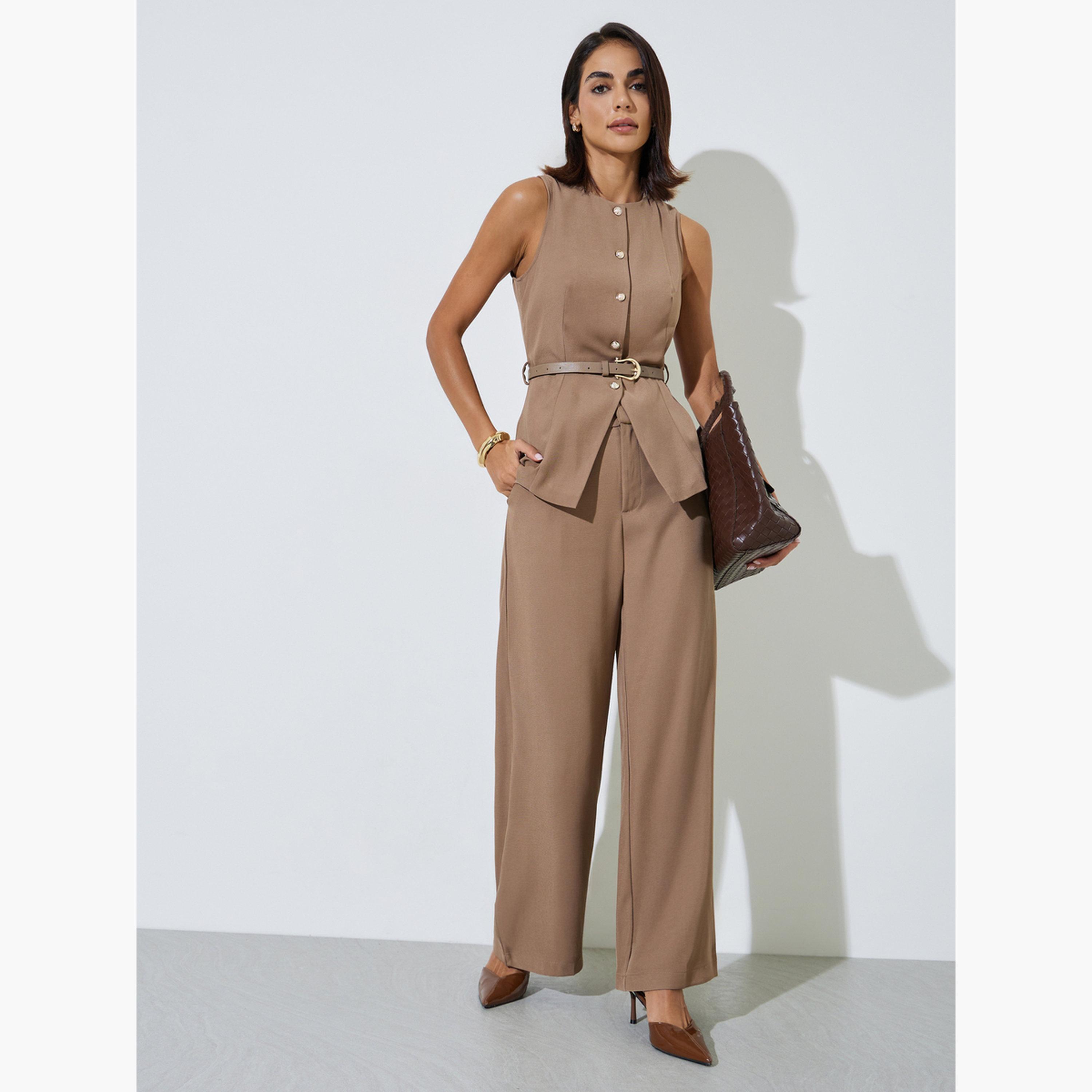 ستايلي - حزام خصر بني اللون، سترة برقبة مستديرة-women-clothing-shirtsandblouses-blouses-image-2