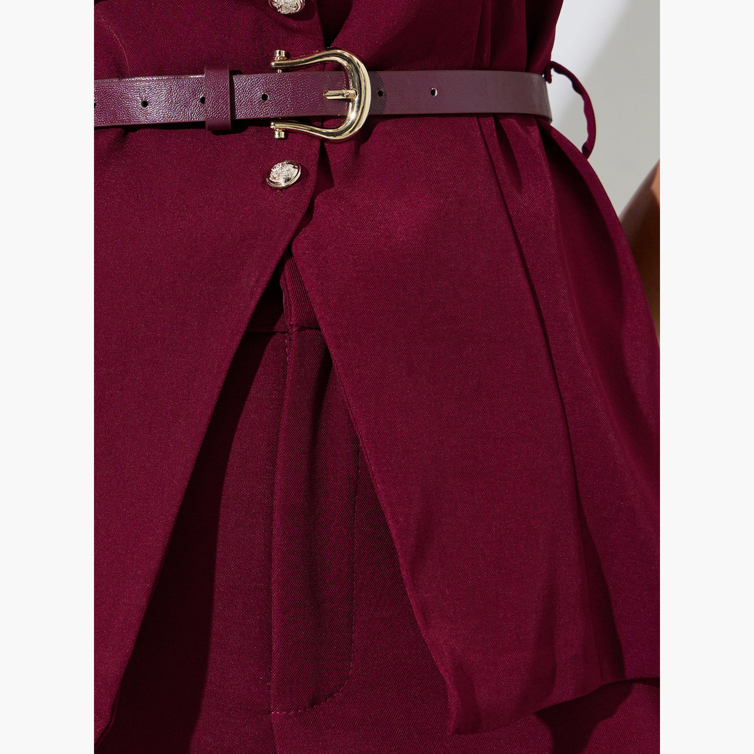 ستايلي - حزام خصر برغندي اللون، سترة برقبة دائرية-women-clothing-shirtsandblouses-blouses-image-5