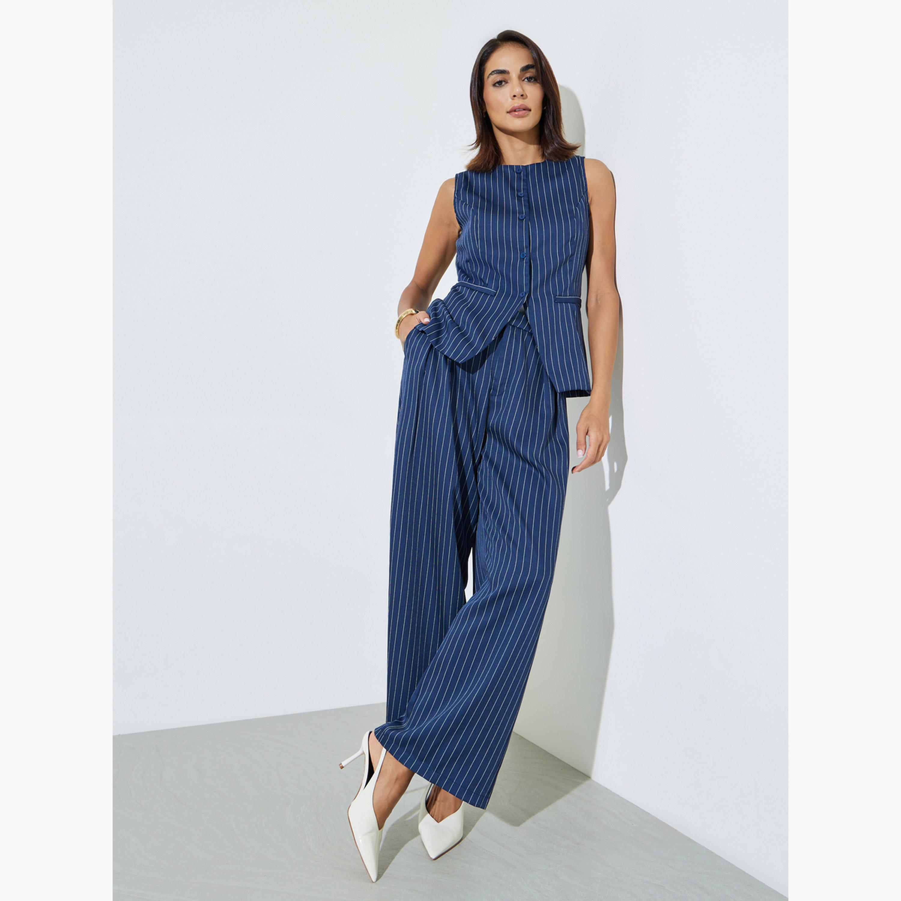 ستايلي - صدرية بدون أكمام مخططة باللون الأزرق الداكن-women-clothing-shirtsandblouses-blouses-image-2