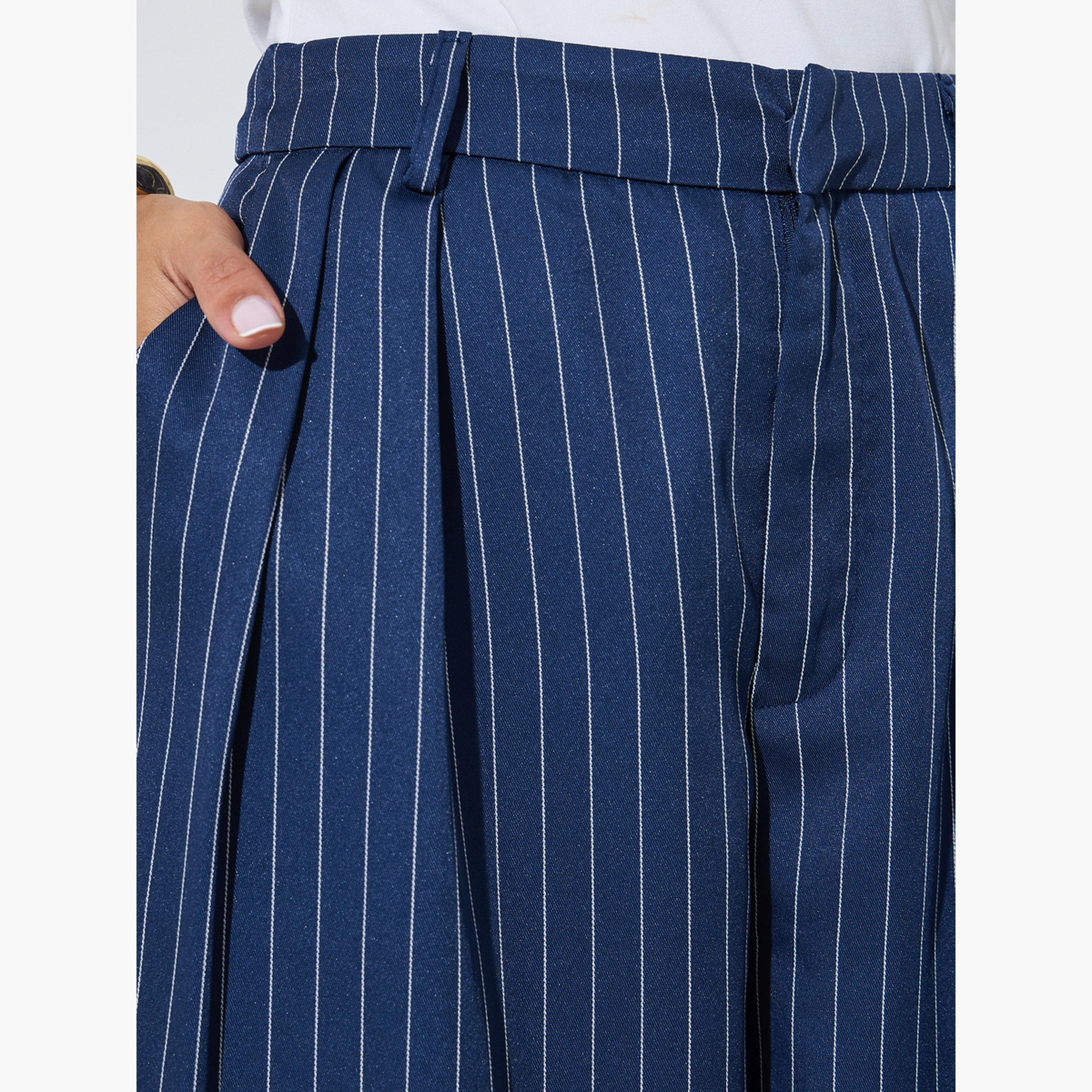Styli Navy Blue Pinstripe Wide Leg Trousers-women-clothing-bottoms-trousers-image-3