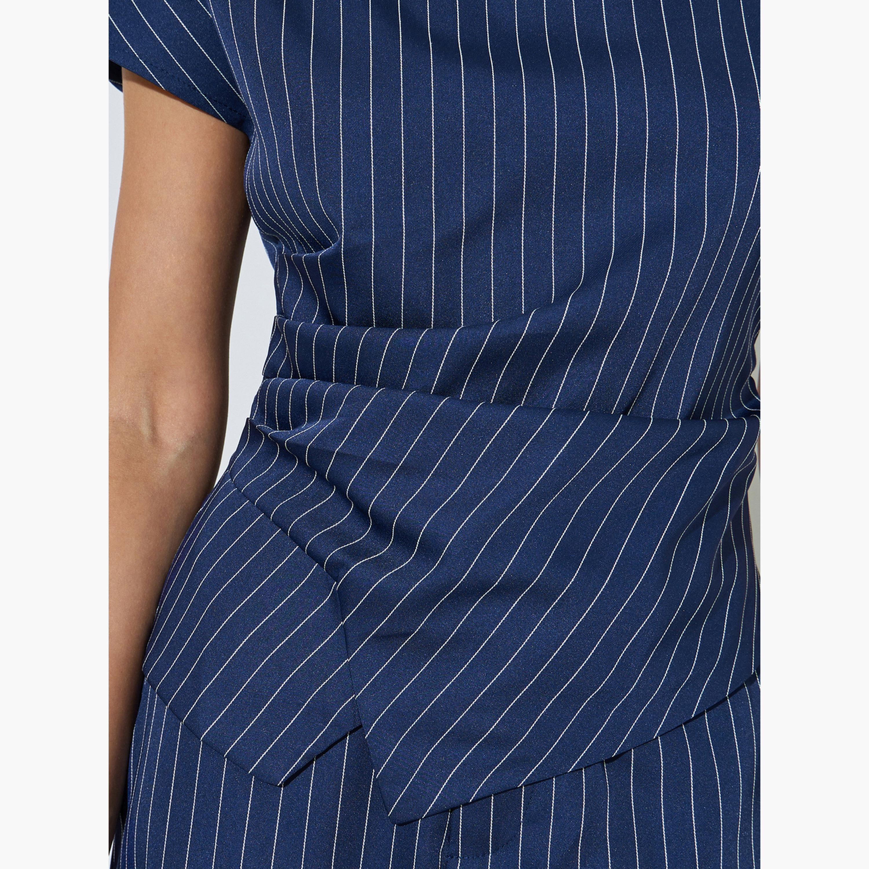 Styli Navy Blue Pinstripe Asymmetric Hem Top-women-clothing-shirtsandblouses-blouses-image-5