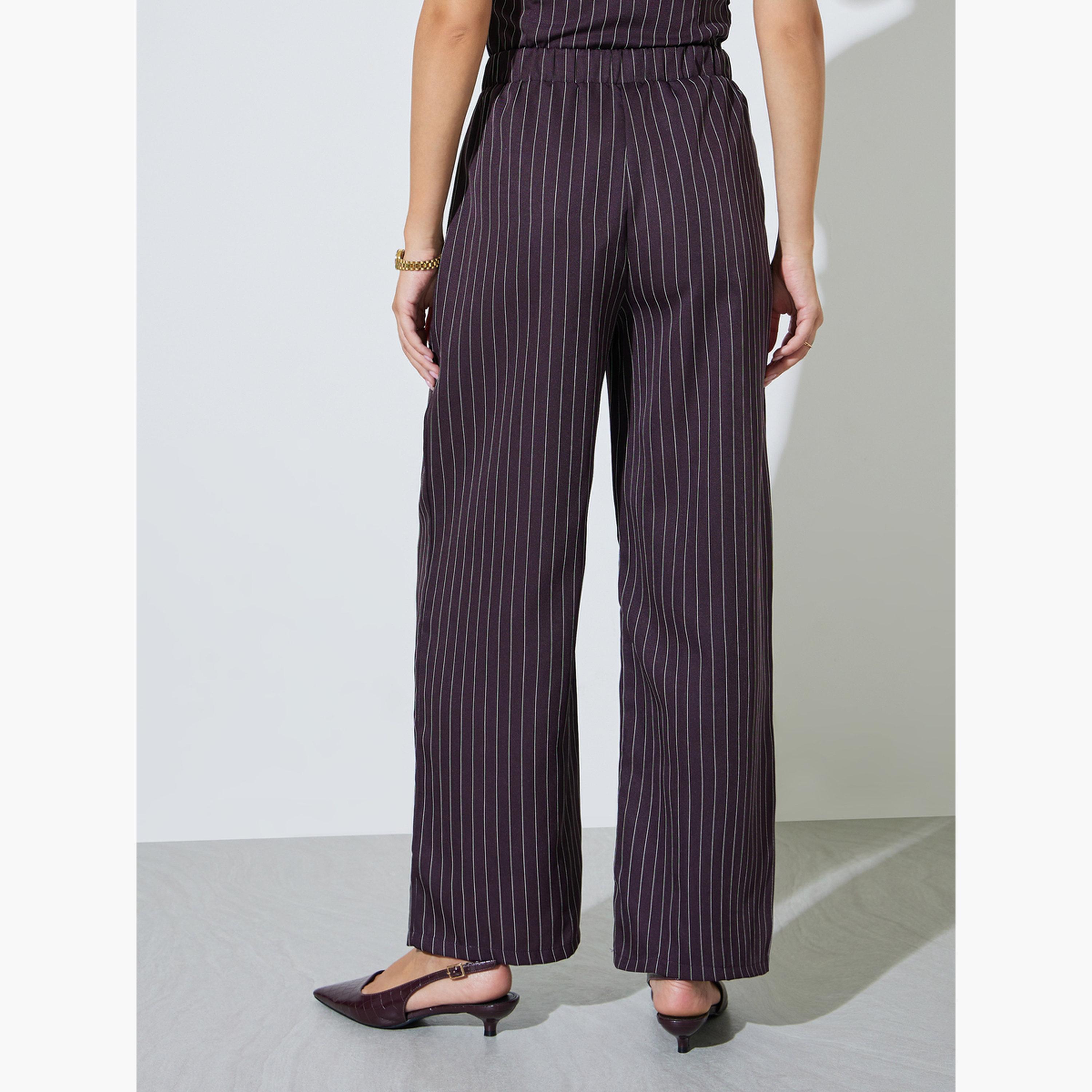 بنطال بأرجل واسعة ونمط خطوط رفيعة-women-clothing-bottoms-joggers-image-4