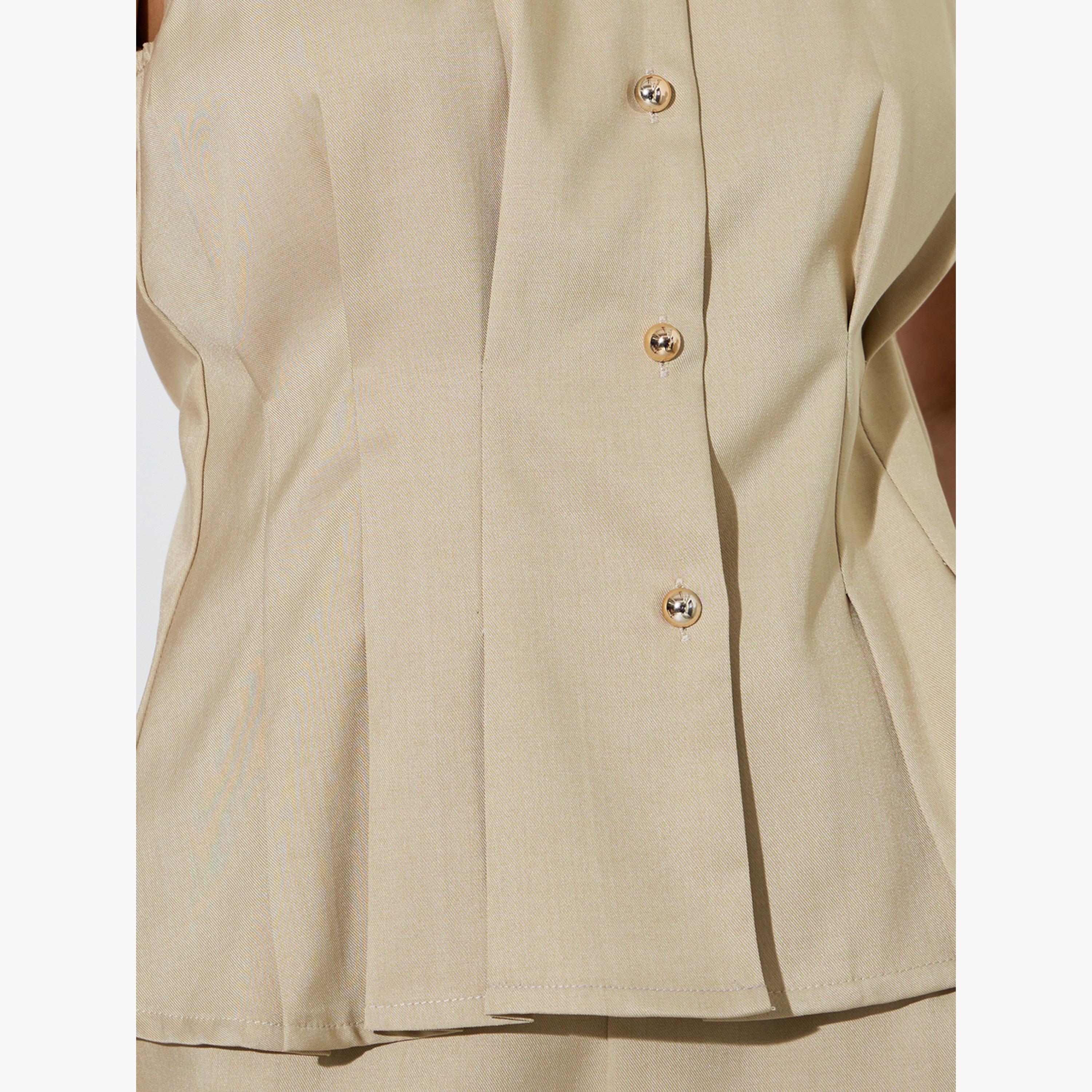 Styli Beige Fold Pleat Detail Sleeveless Peplum Top-women-clothing-shirtsandblouses-blouses-image-5