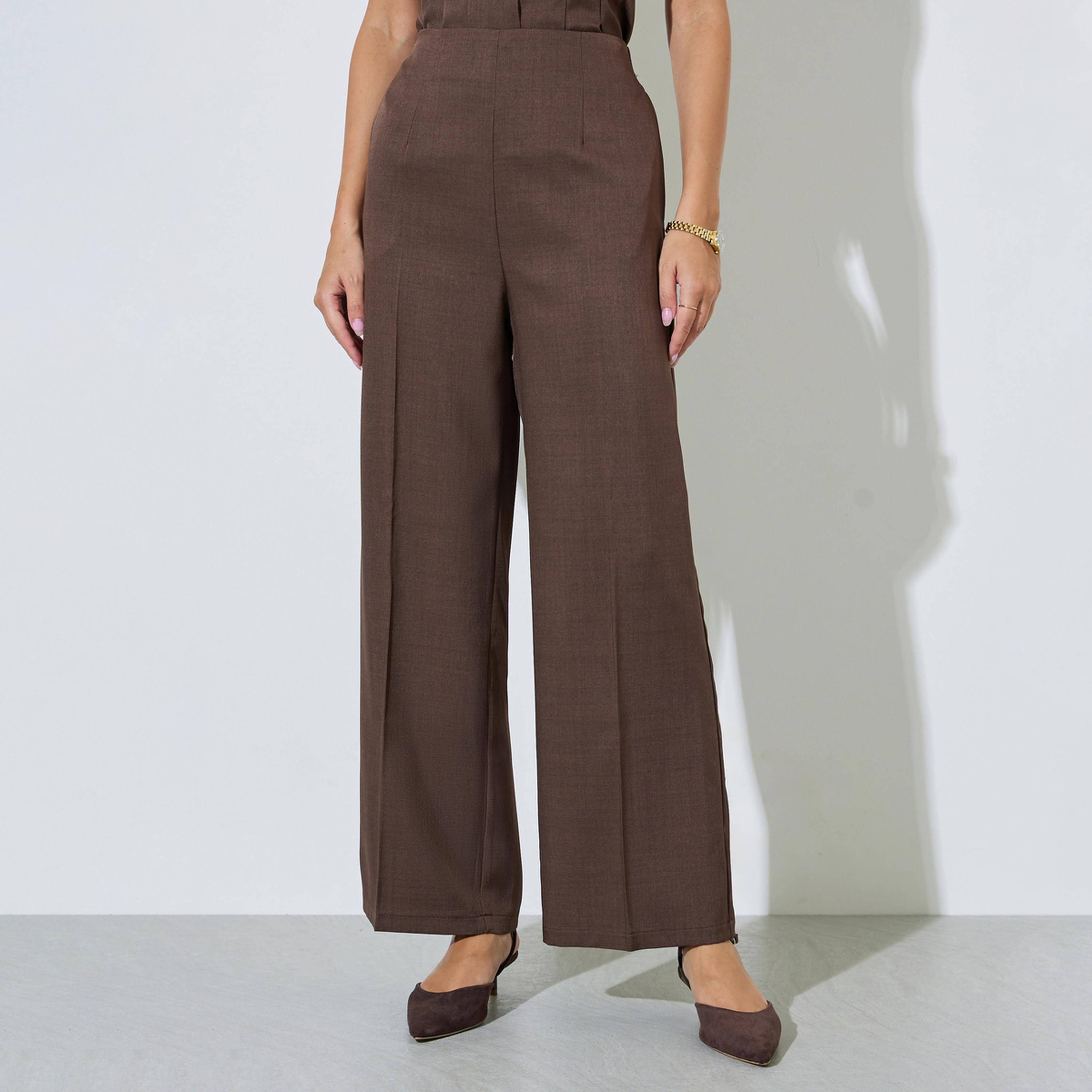 بنطال سادة بأرجل واسعة مع جيب جانبي-women-clothing-bottoms-joggers-image-1