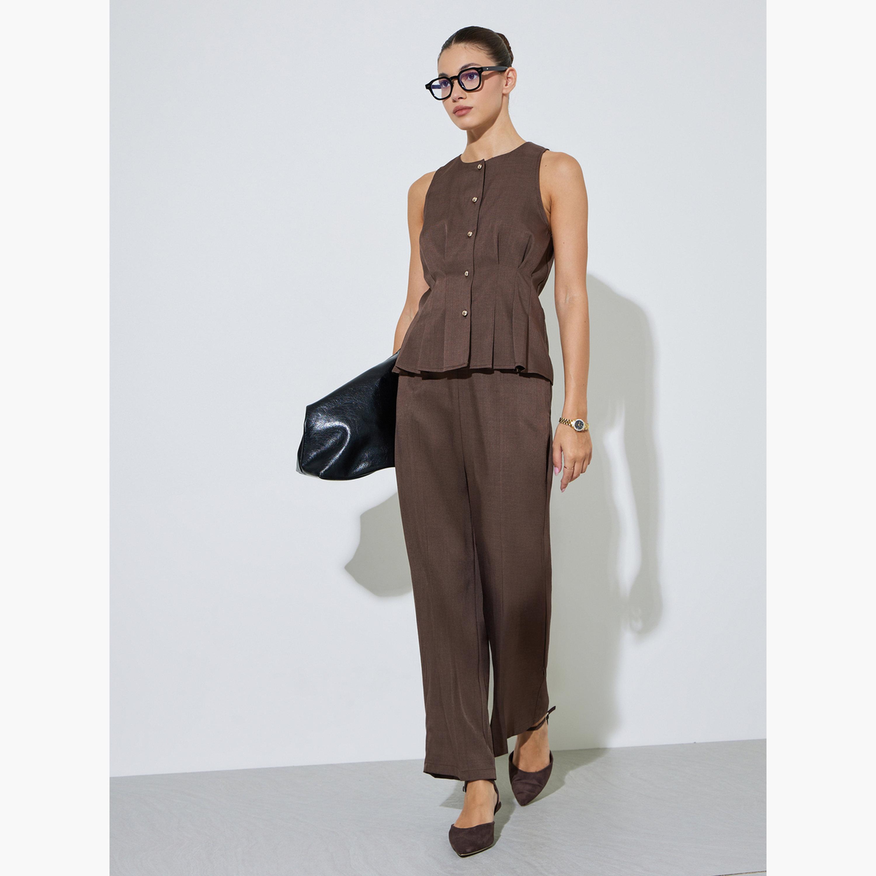 بنطال سادة بأرجل واسعة مع جيب جانبي-women-clothing-bottoms-joggers-image-2