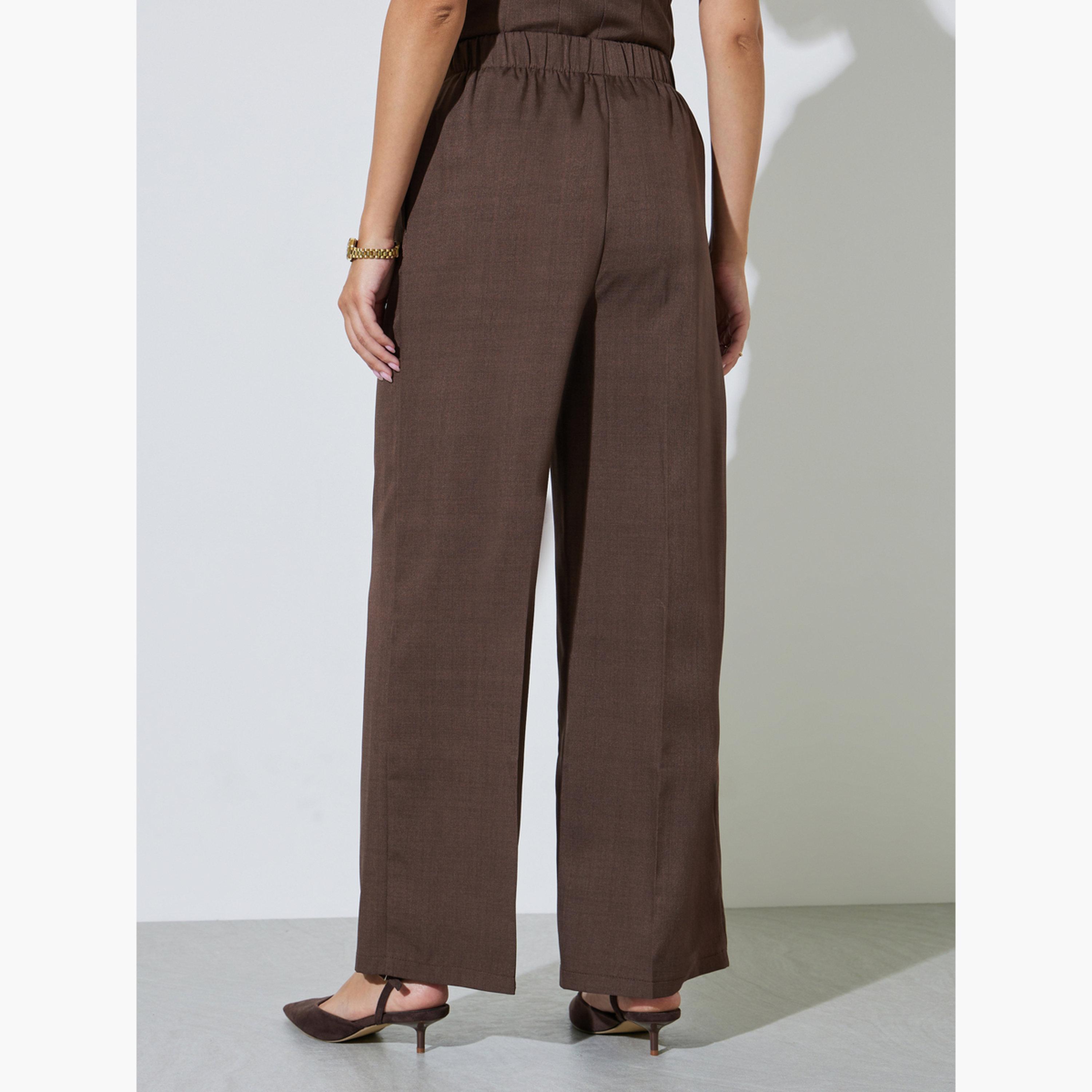 بنطال سادة بأرجل واسعة مع جيب جانبي-women-clothing-bottoms-joggers-image-4