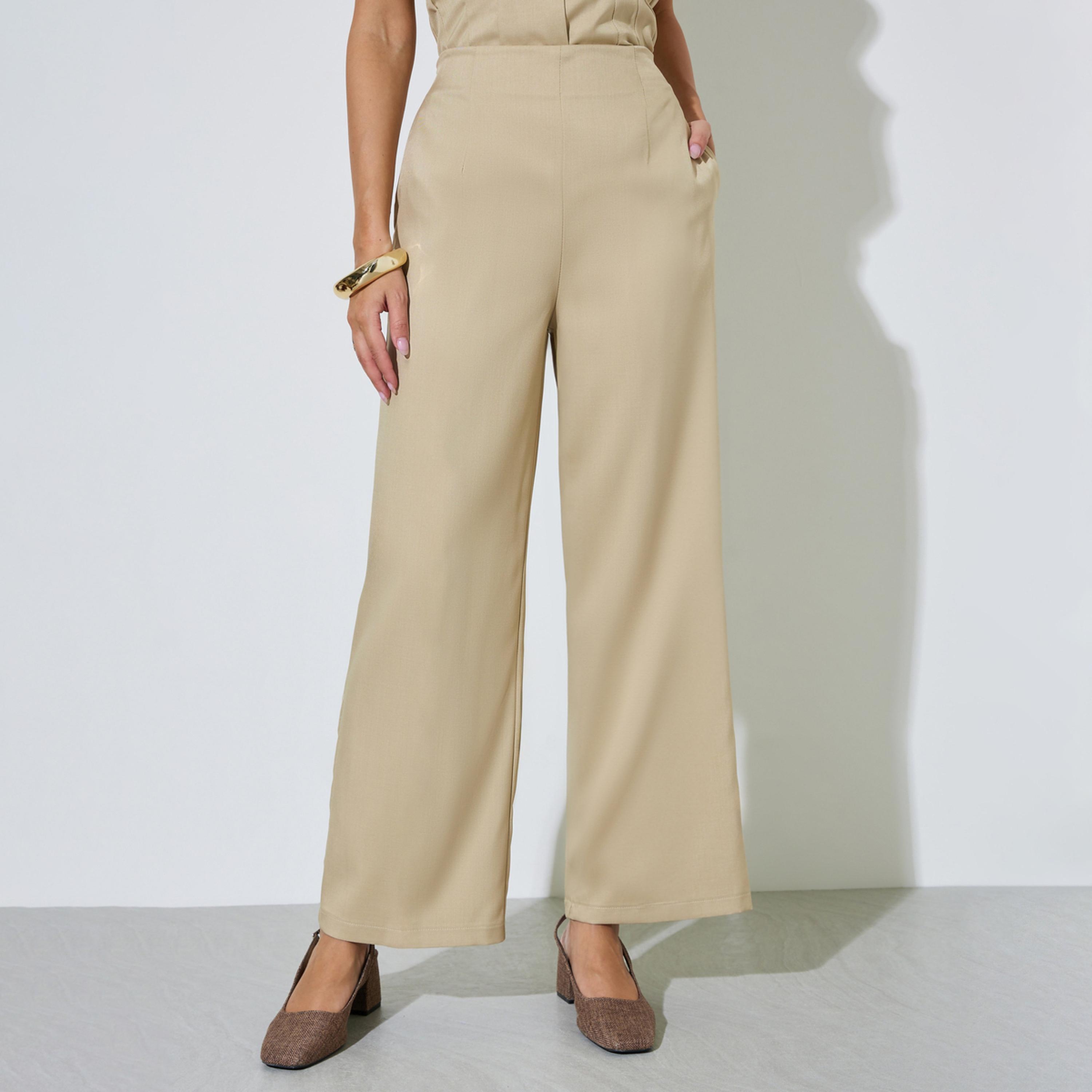 بنطال سادة بأرجل واسعة مع جيب جانبي-women-clothing-bottoms-joggers-image-1