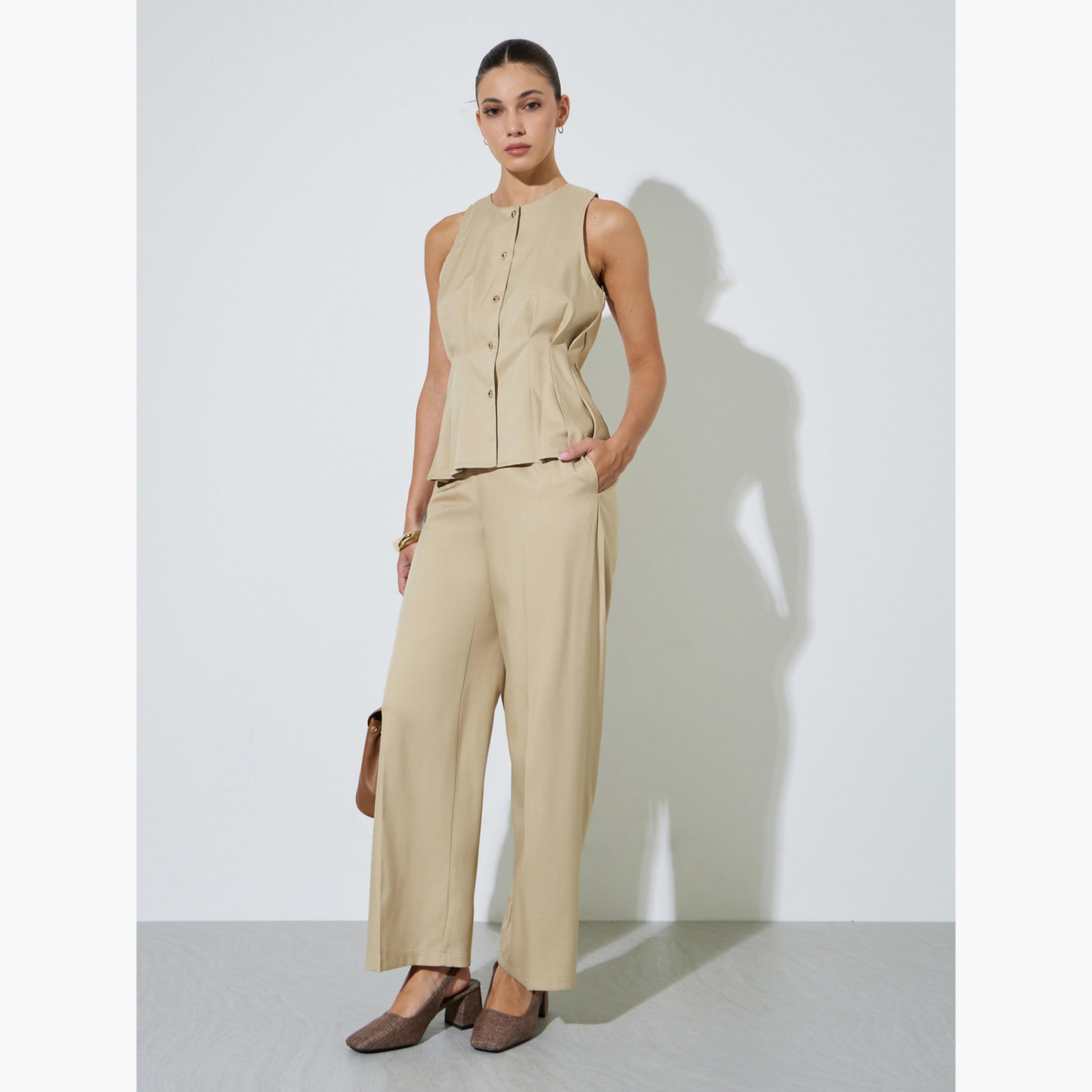 بنطال سادة بأرجل واسعة مع جيب جانبي-women-clothing-bottoms-joggers-image-2