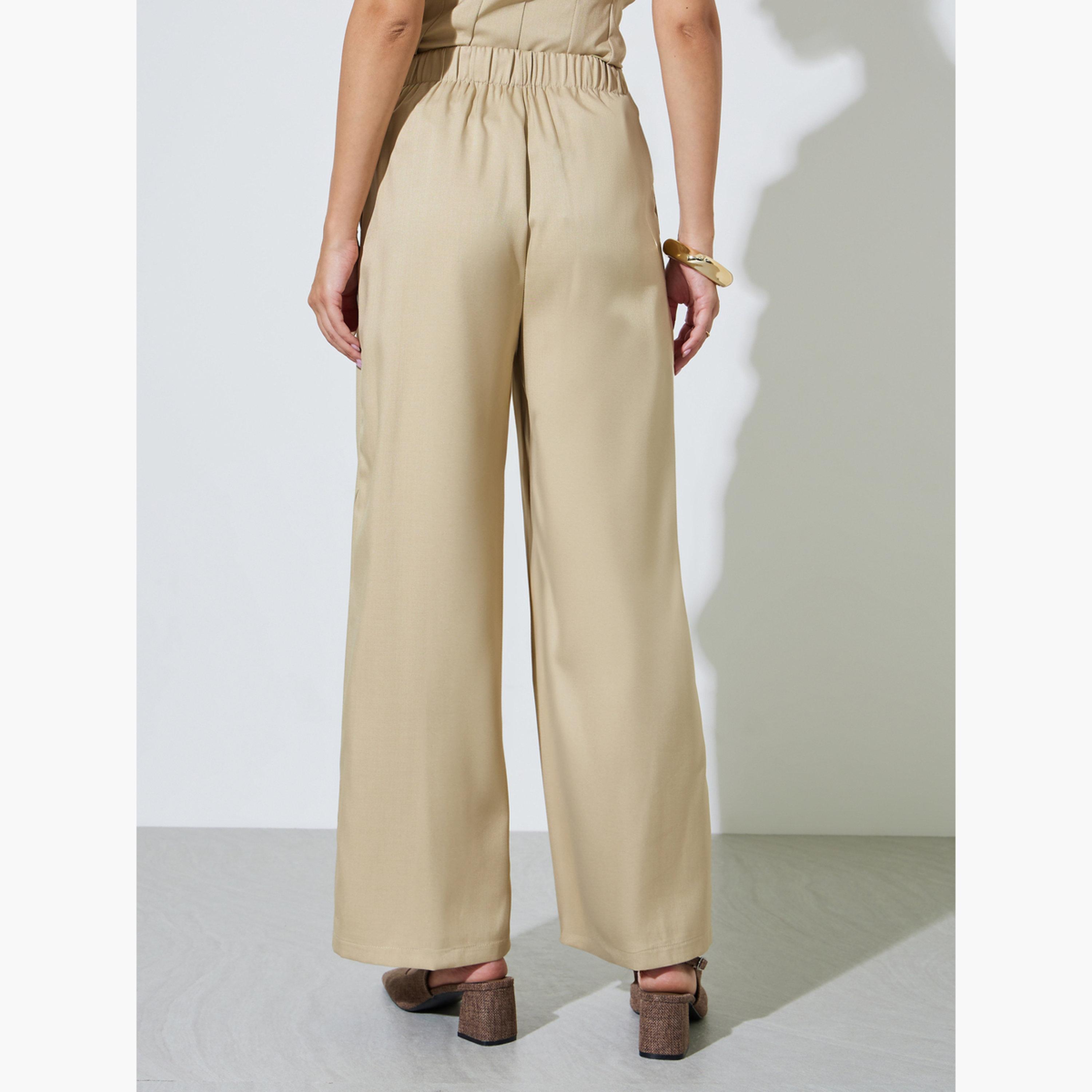 بنطال سادة بأرجل واسعة مع جيب جانبي-women-clothing-bottoms-joggers-image-4
