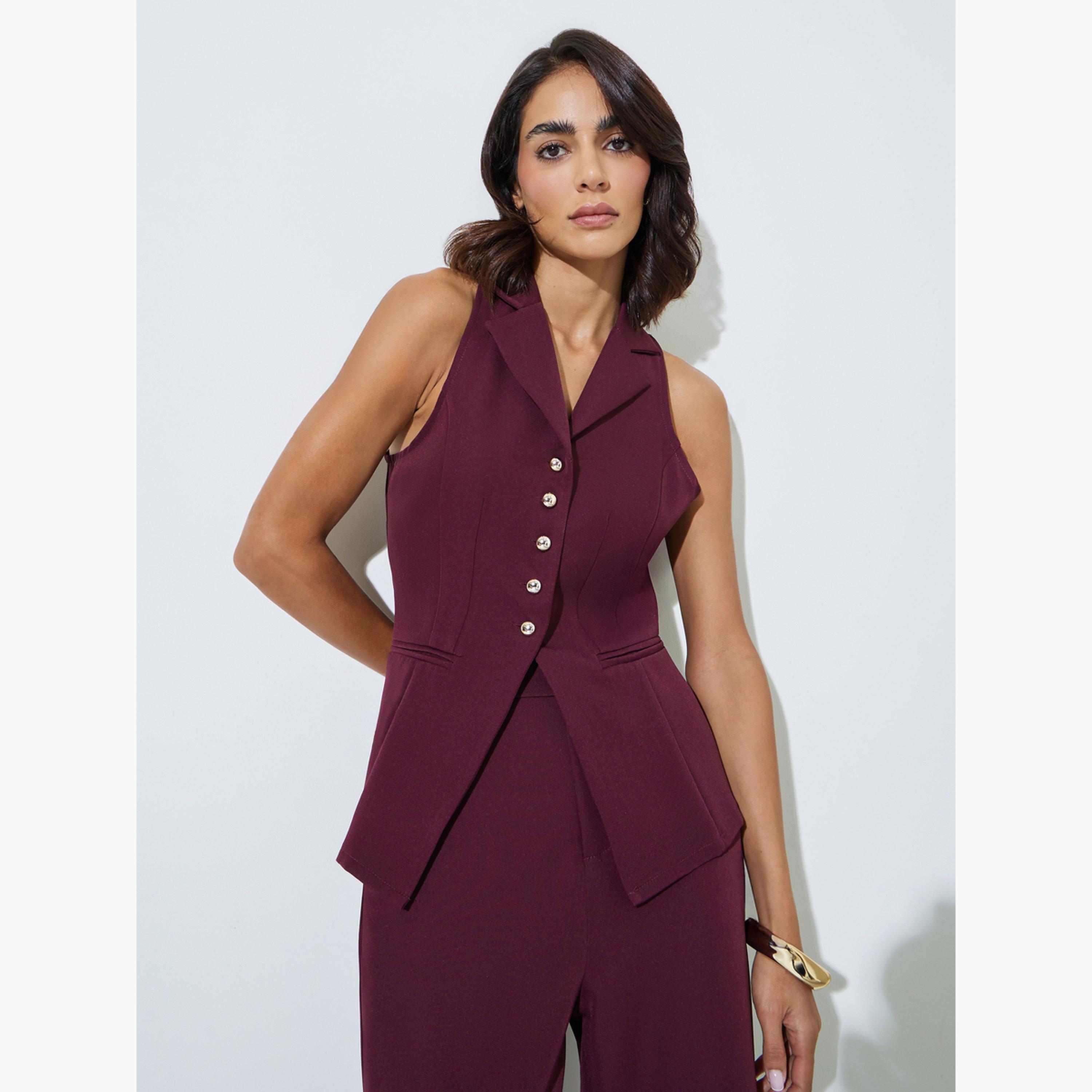 ستايلي - صدرية برقبة سباق بلون بورغندي-women-clothing-shirtsandblouses-blouses-image-1