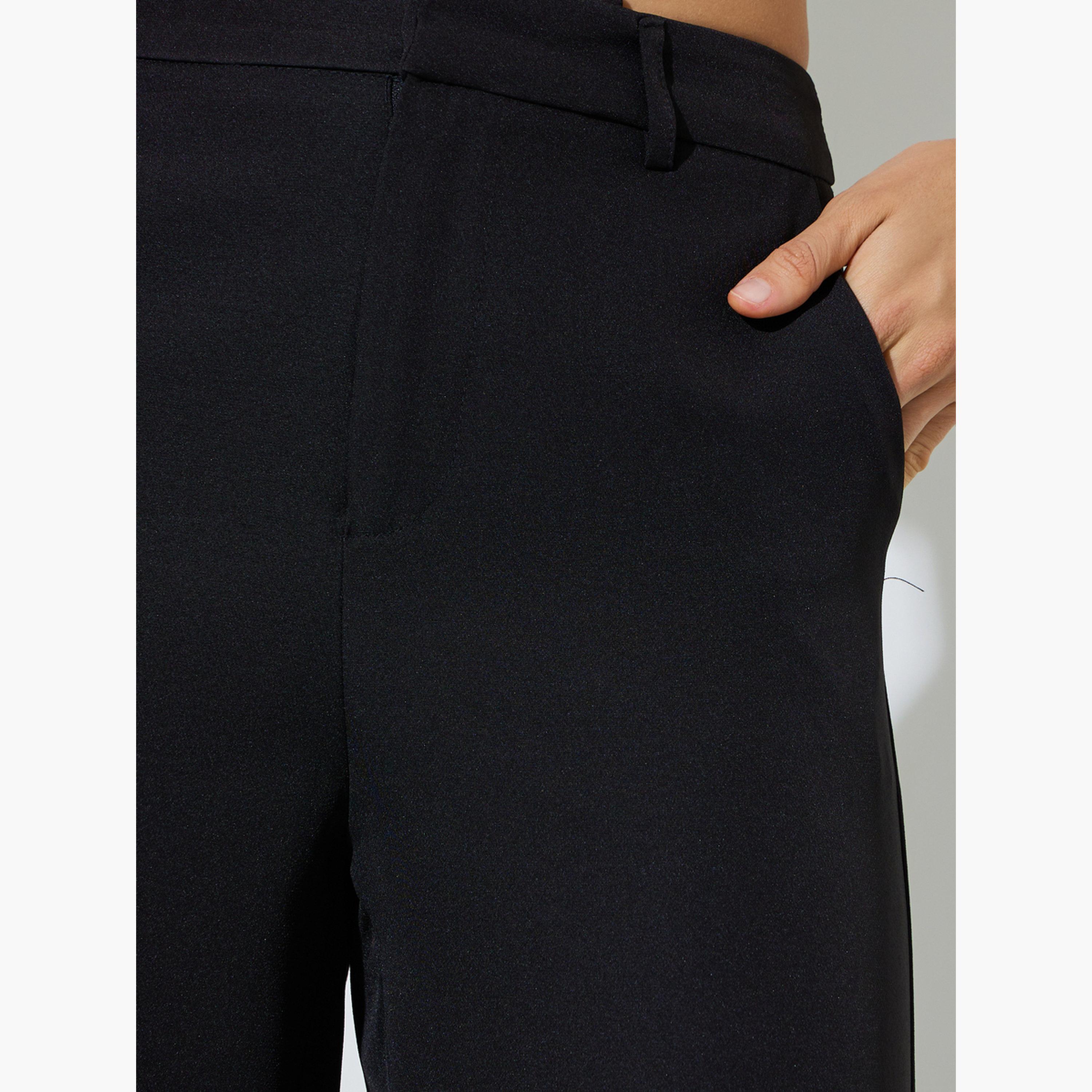 Styli Black Solid Wide Leg Pants-women-clothing-trousers-image-3