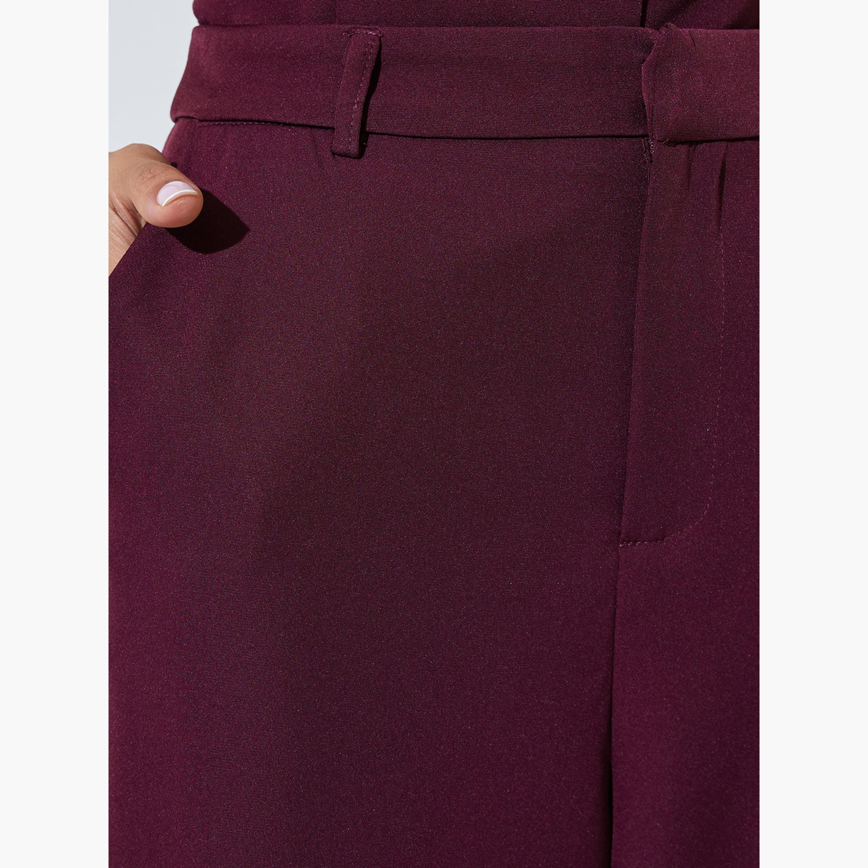 ستايلي - بنطلون واسع الساقين بلون برغندي سادة-women-clothing-bottoms-trousers-image-3