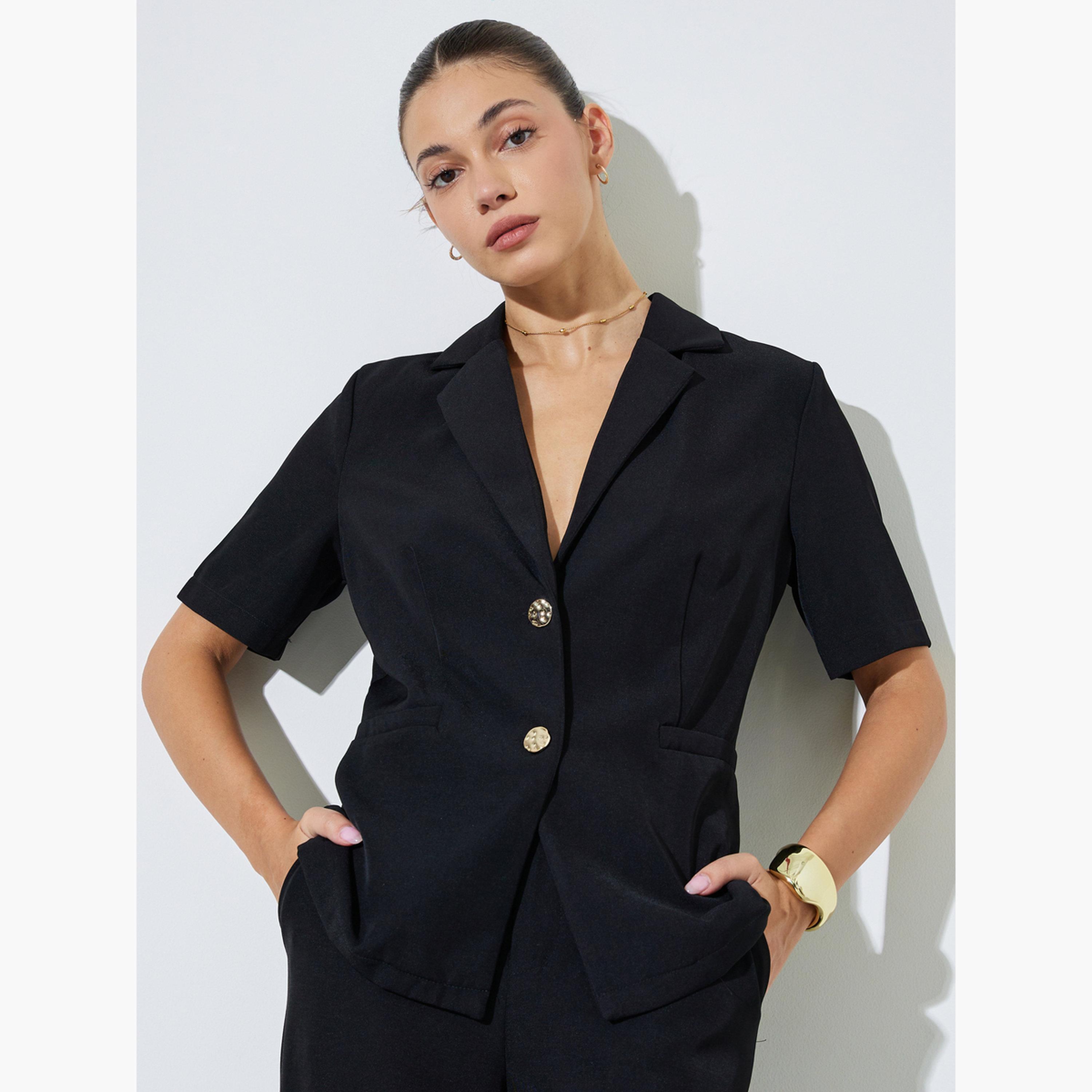 Styli Black Notch Lapel Blazer Top-women-clothing-shirtsandblouses-blouses-image-1