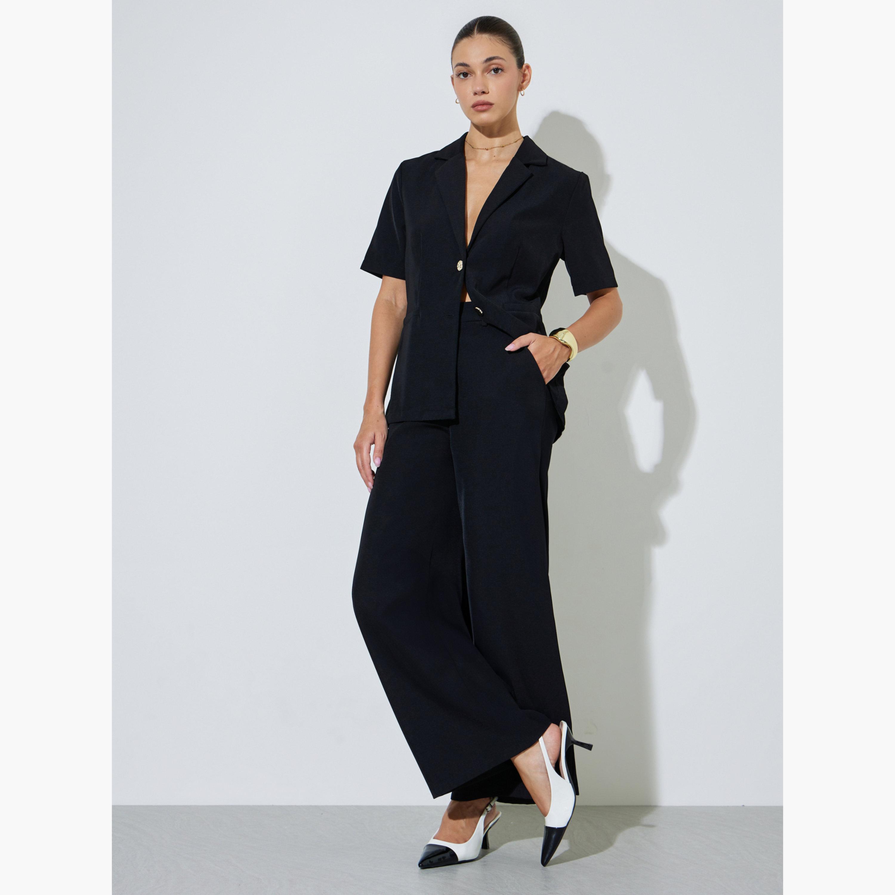 Styli Black Notch Lapel Blazer Top-women-clothing-shirtsandblouses-blouses-image-2
