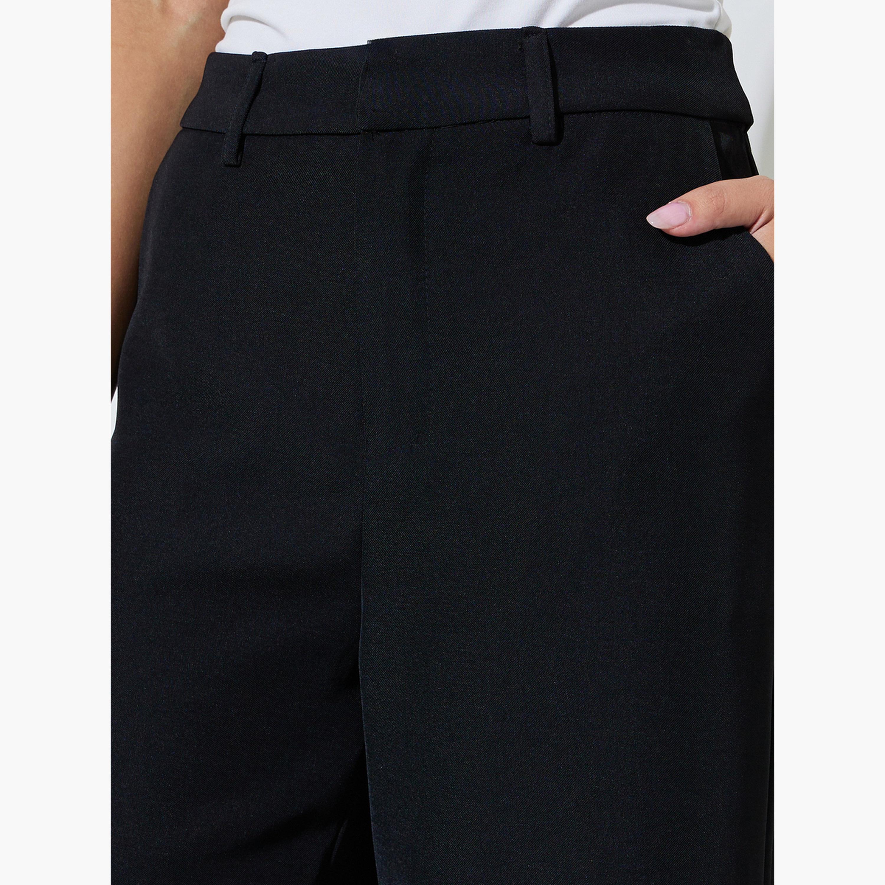 Styli Black Solid Wide Leg Pants-women-clothing-trousers-image-3