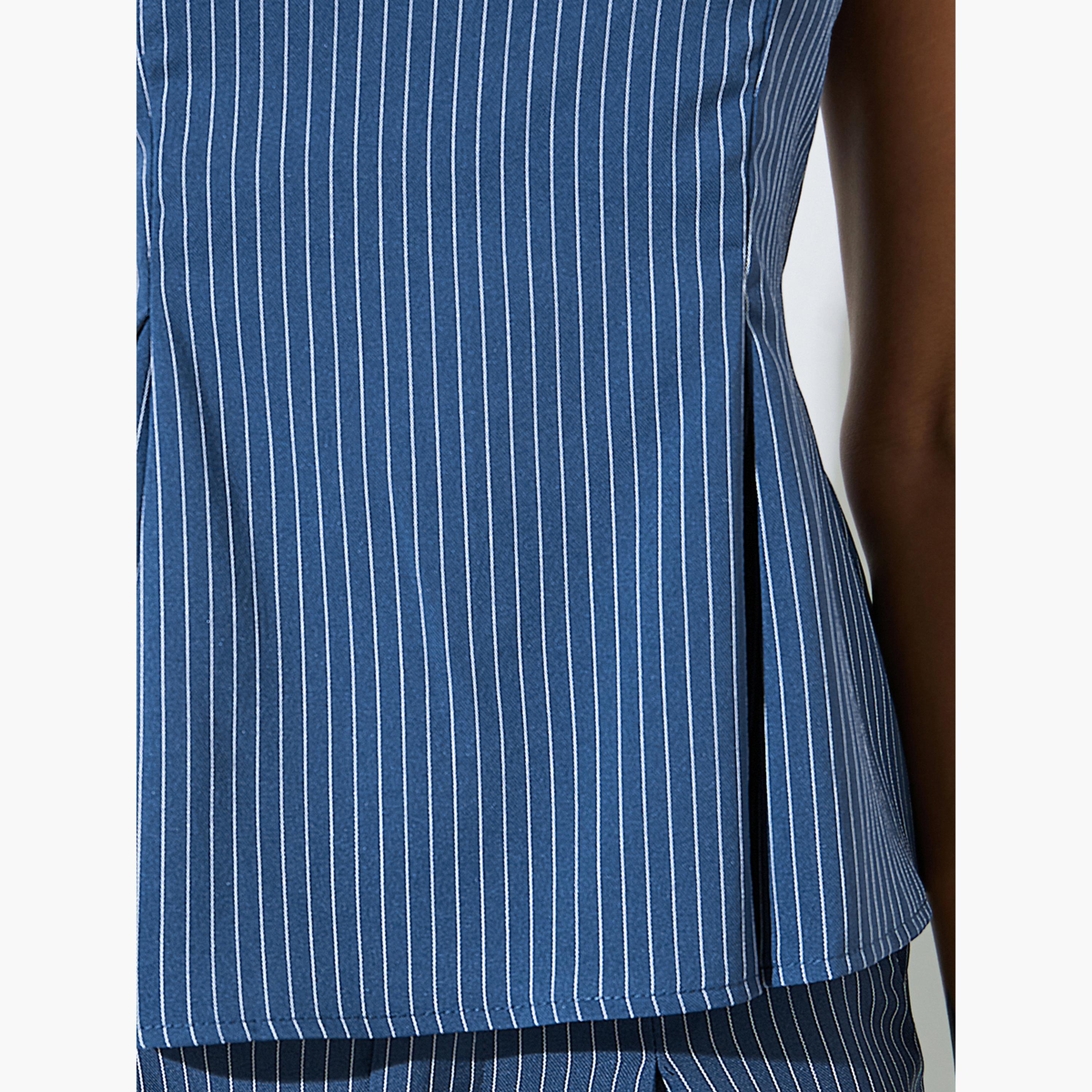 بلوزة بلا أكمام بنمط خطوط رفيعة وبكسرات-women-clothing-shirtsandblouses-blouses-image-5