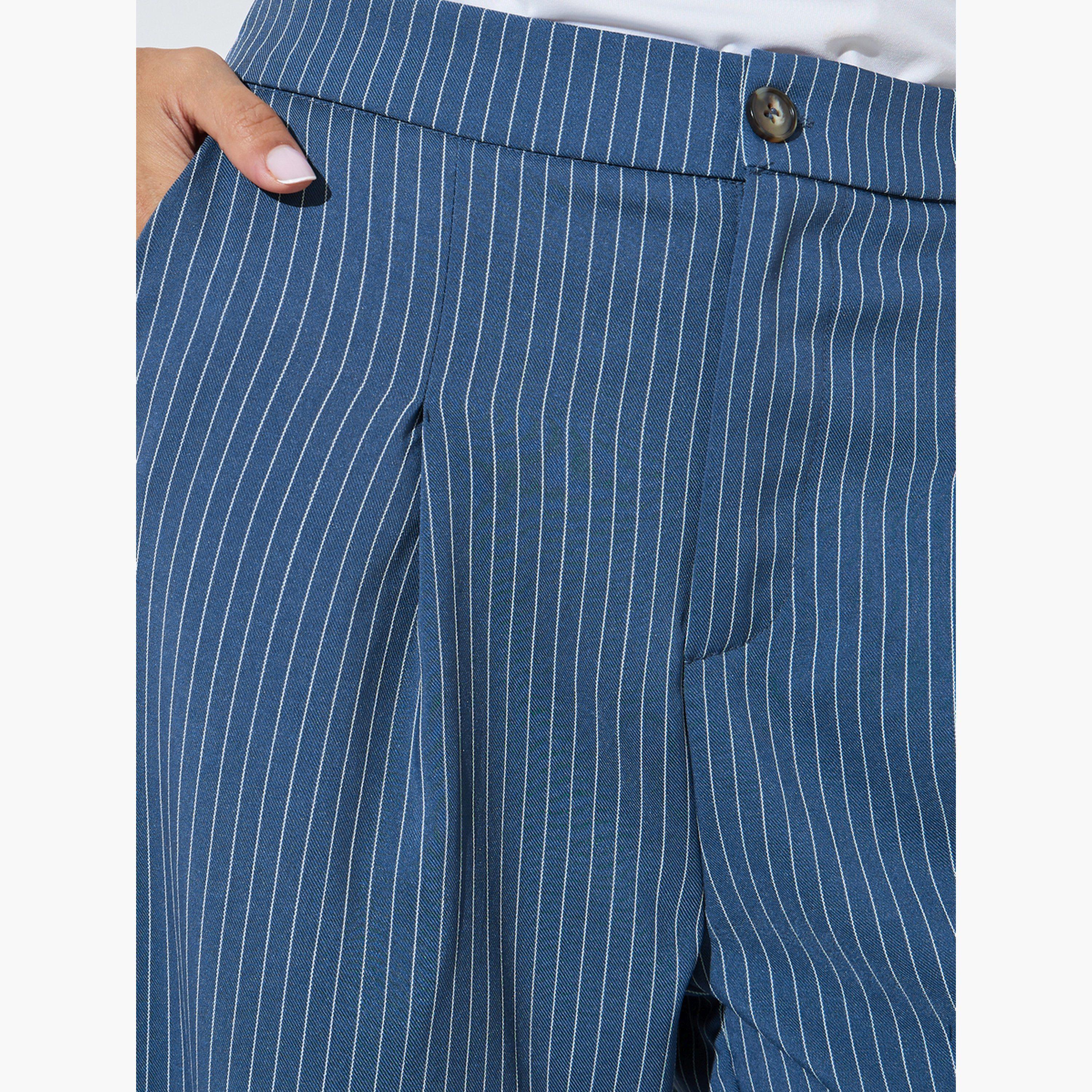 ستايلي - بنطال واسع الساقين مخطط باللون الأزرق-women-clothing-bottoms-trousers-image-3