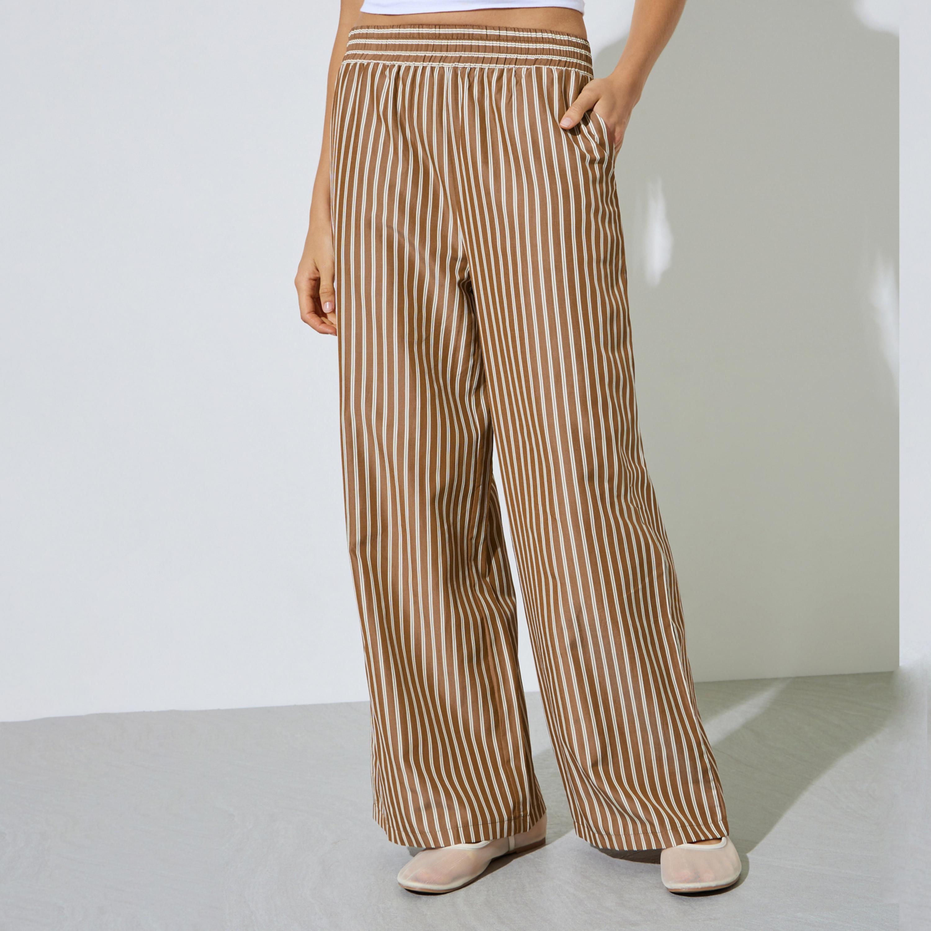 Styli Brown Striped Wide Leg Trousers-women-clothing-bottoms-joggers-image-1