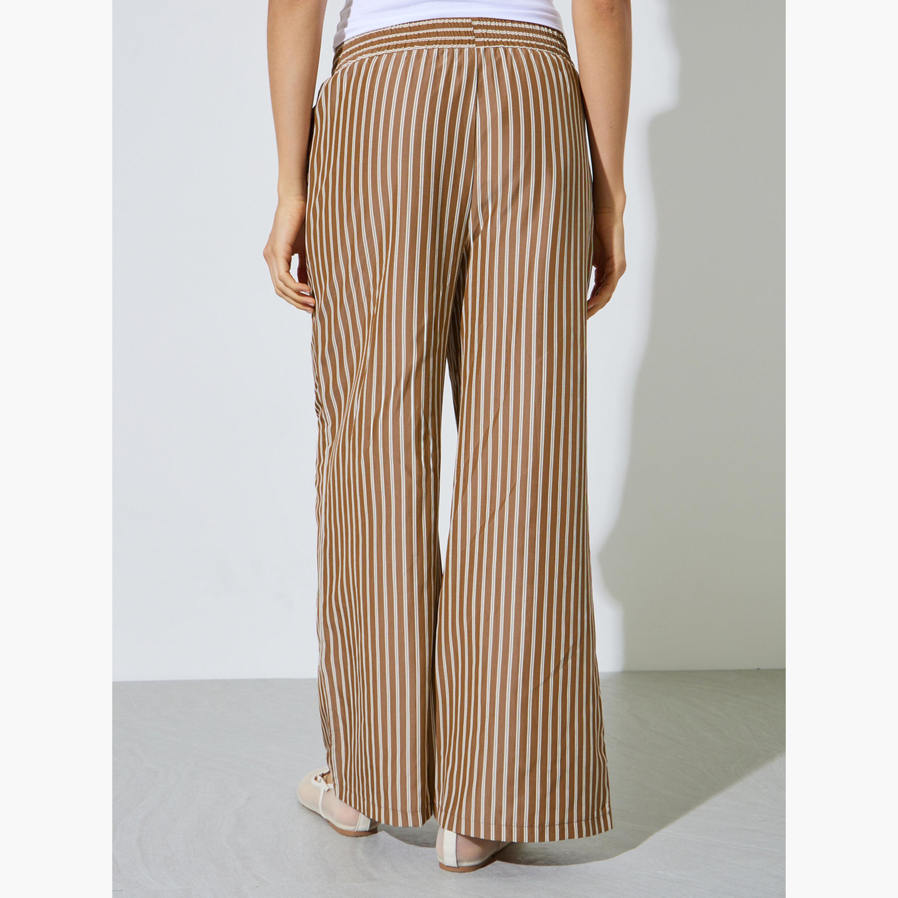 Styli Brown Striped Wide Leg Trousers-women-clothing-bottoms-joggers-image-4