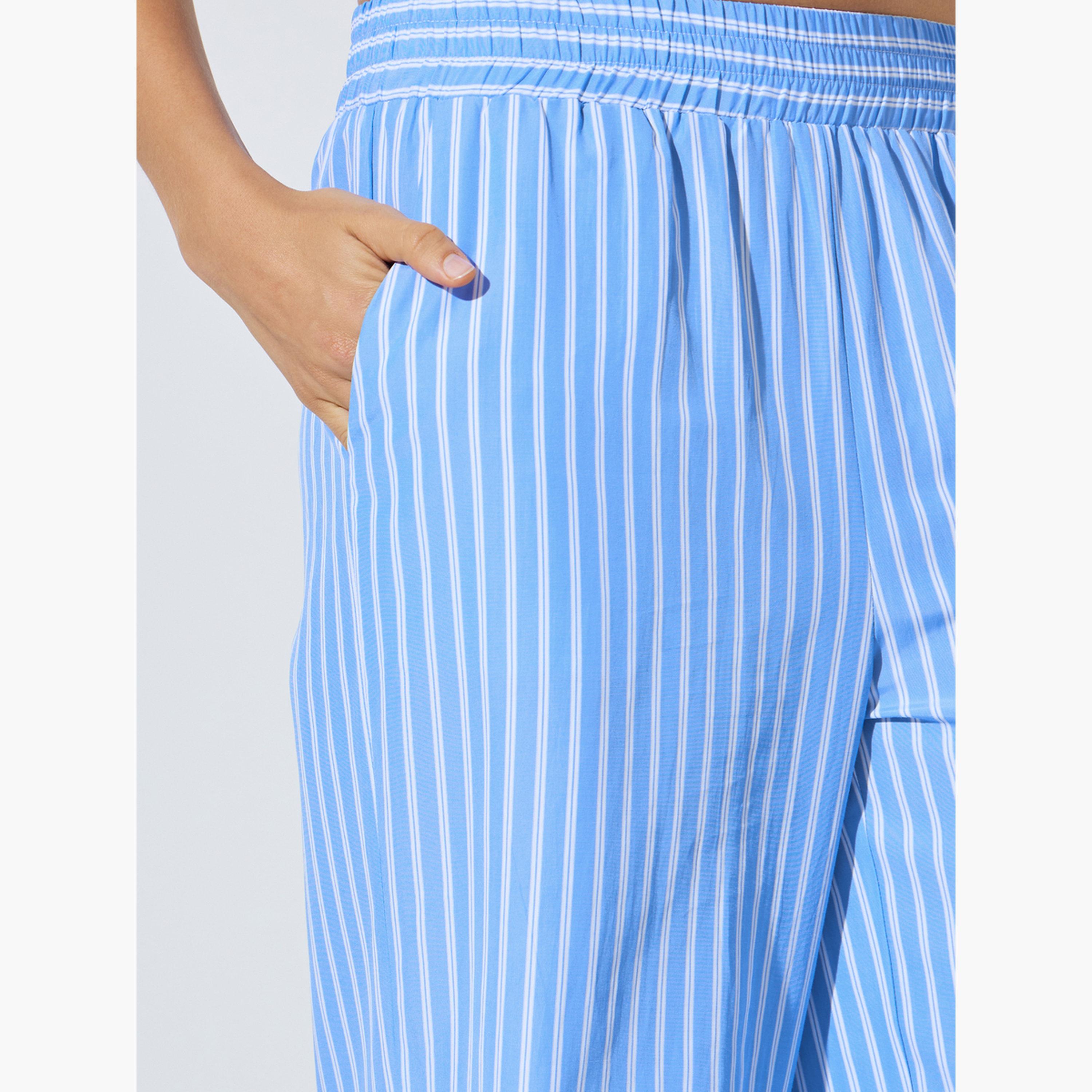 Styli Light Blue Striped Wide Leg Trousers-women-clothing-bottoms-joggers-image-3