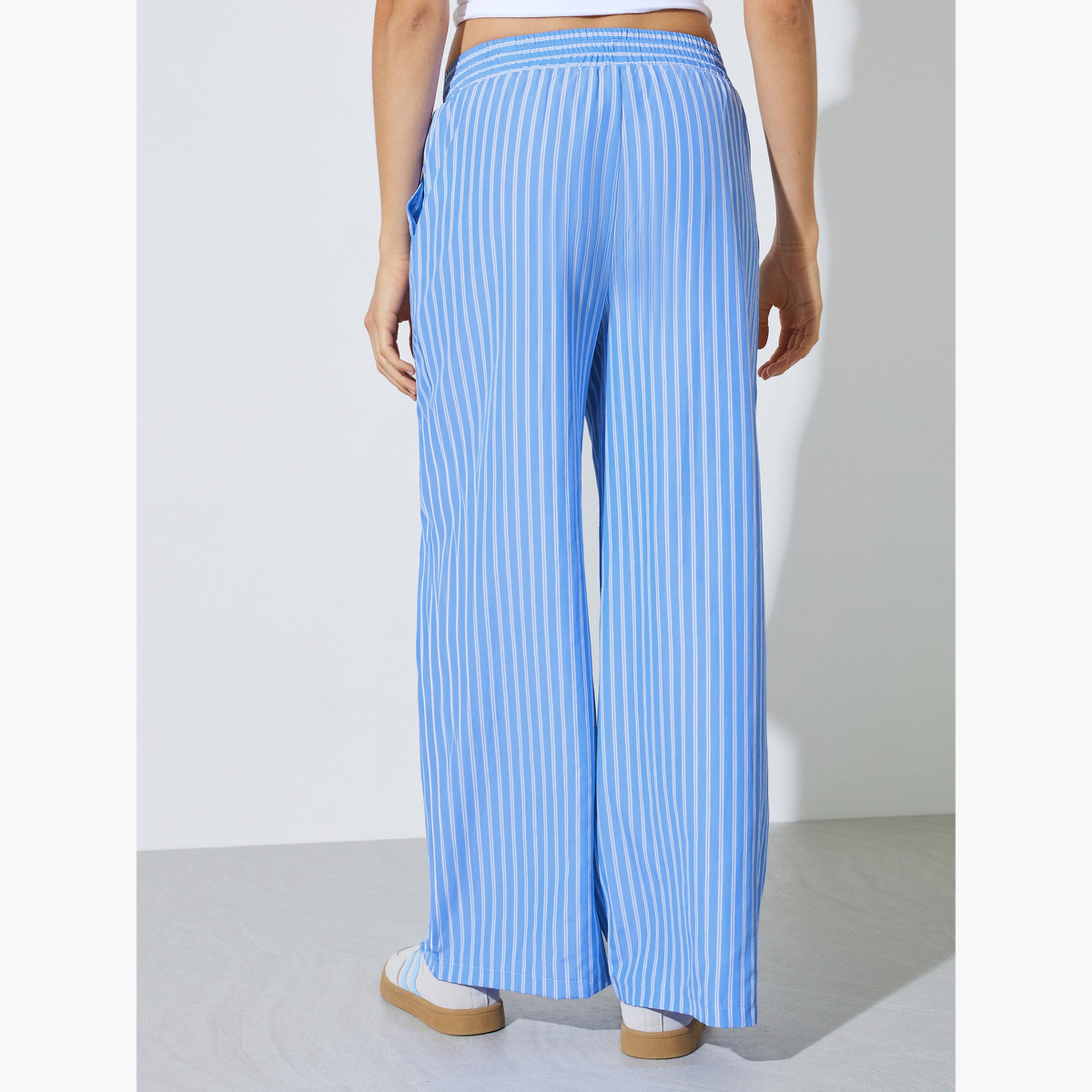 Styli Light Blue Striped Wide Leg Trousers-women-clothing-bottoms-joggers-image-4