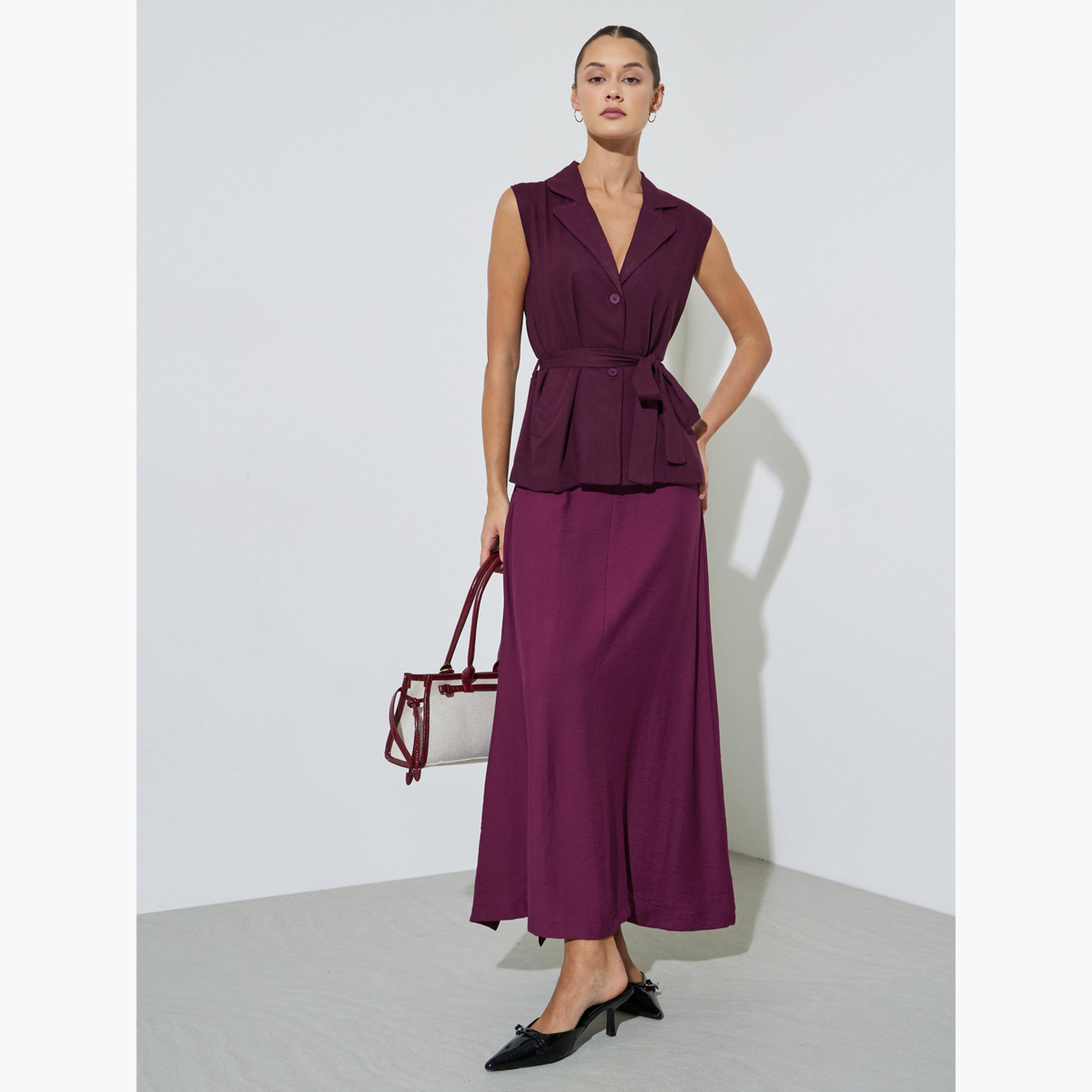 بلوزة عنابي بتصميم صدرية بلا أكمام مع حزام-women-clothing-shirtsandblouses-blouses-image-2