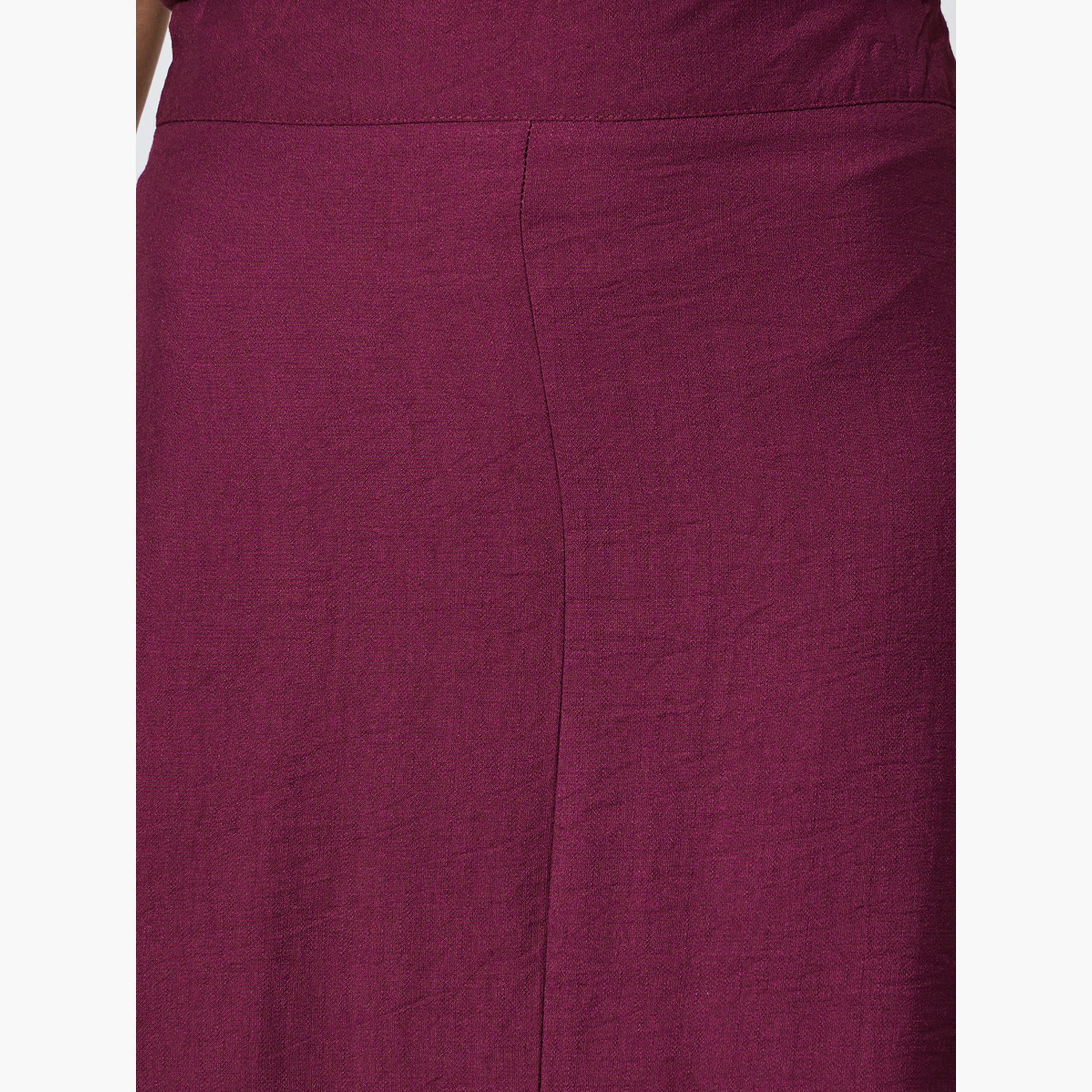 Styli Burgundy Solid Side Slit Fitted Maxi Skirt-women-clothing-bottoms-skirts-image-3